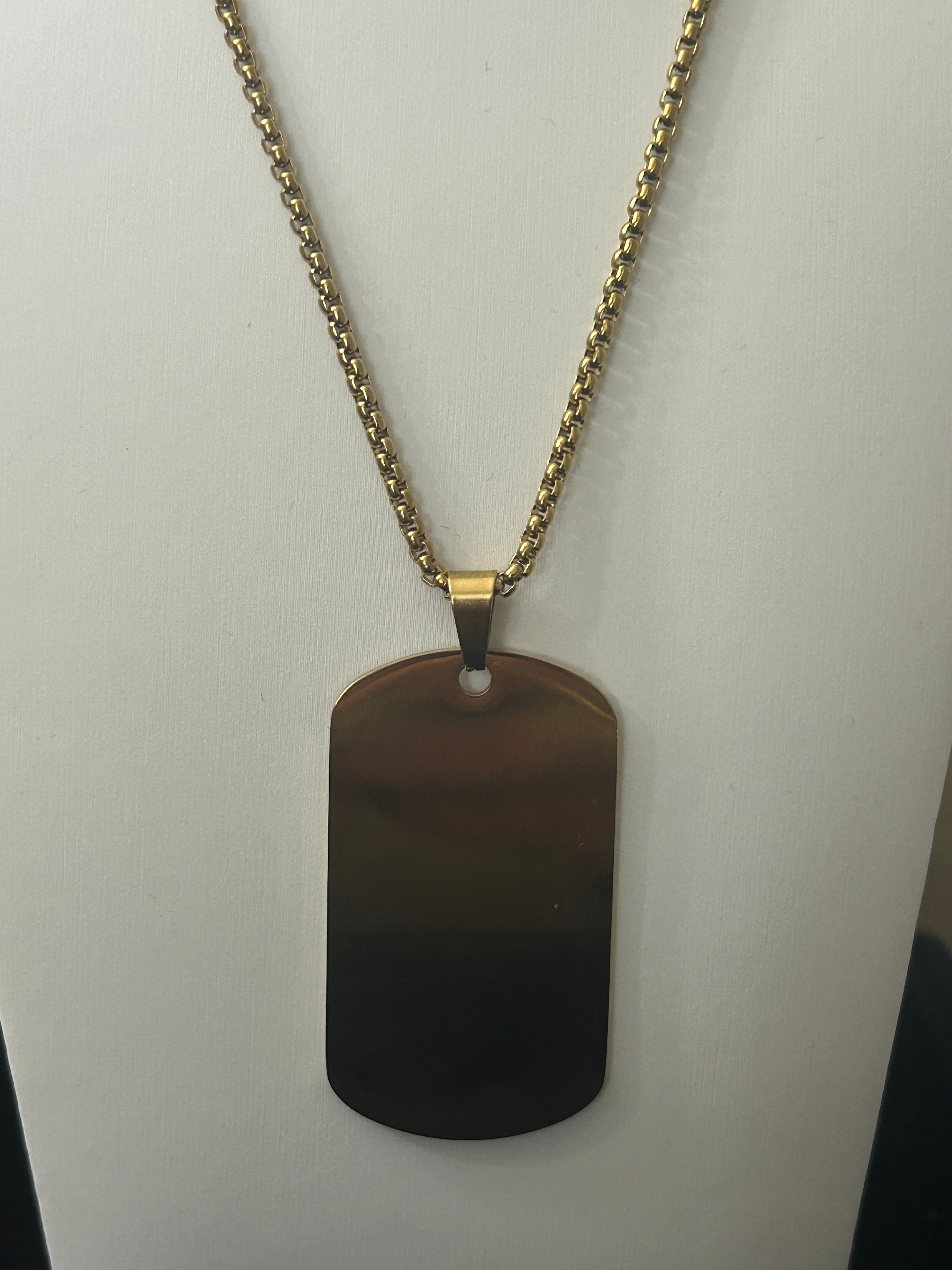 24 Inch Gold Box Chain W/ Gold Dog Tag Pendant