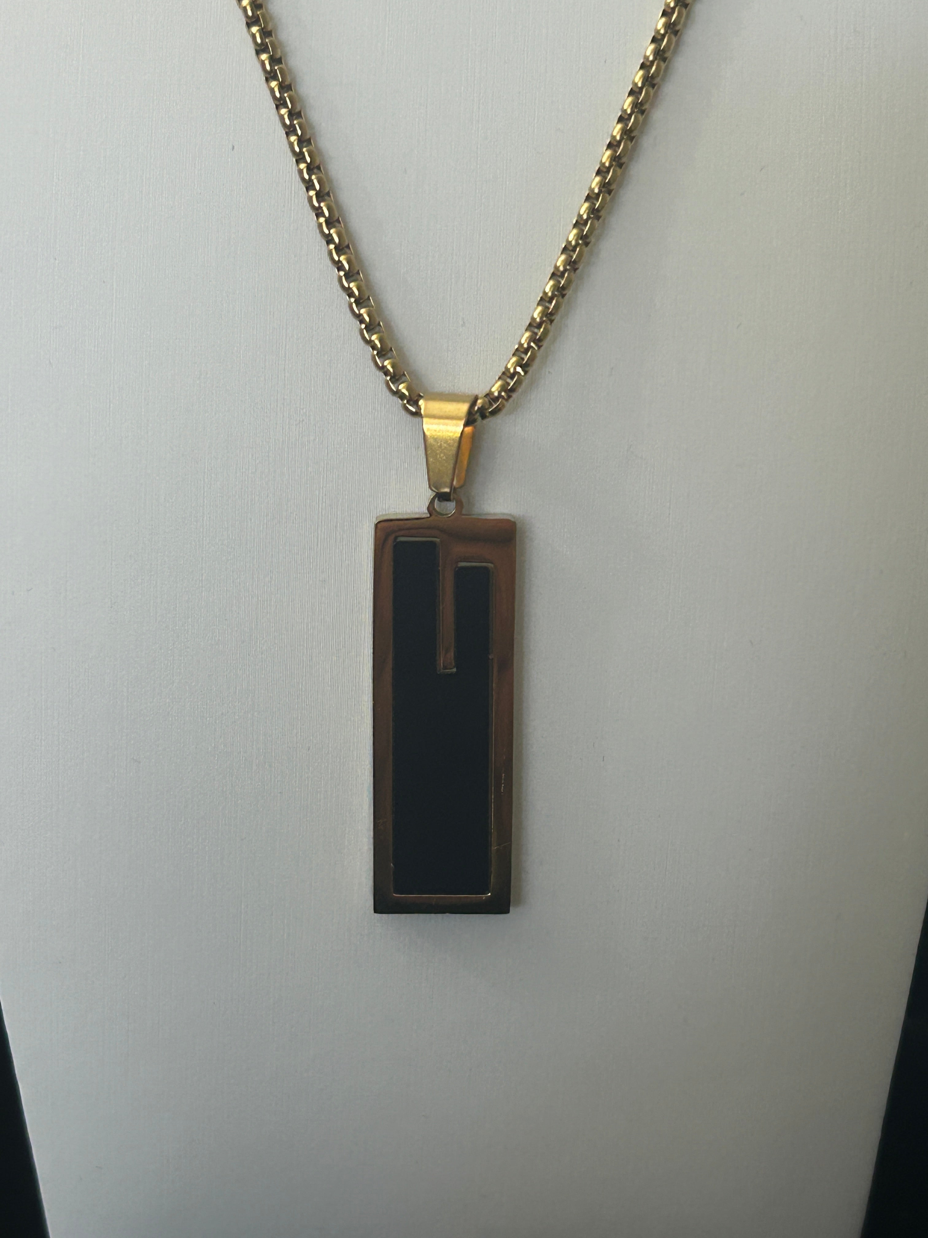24 Inch Gold Box Chain W/ Small Gold/Black Pendant