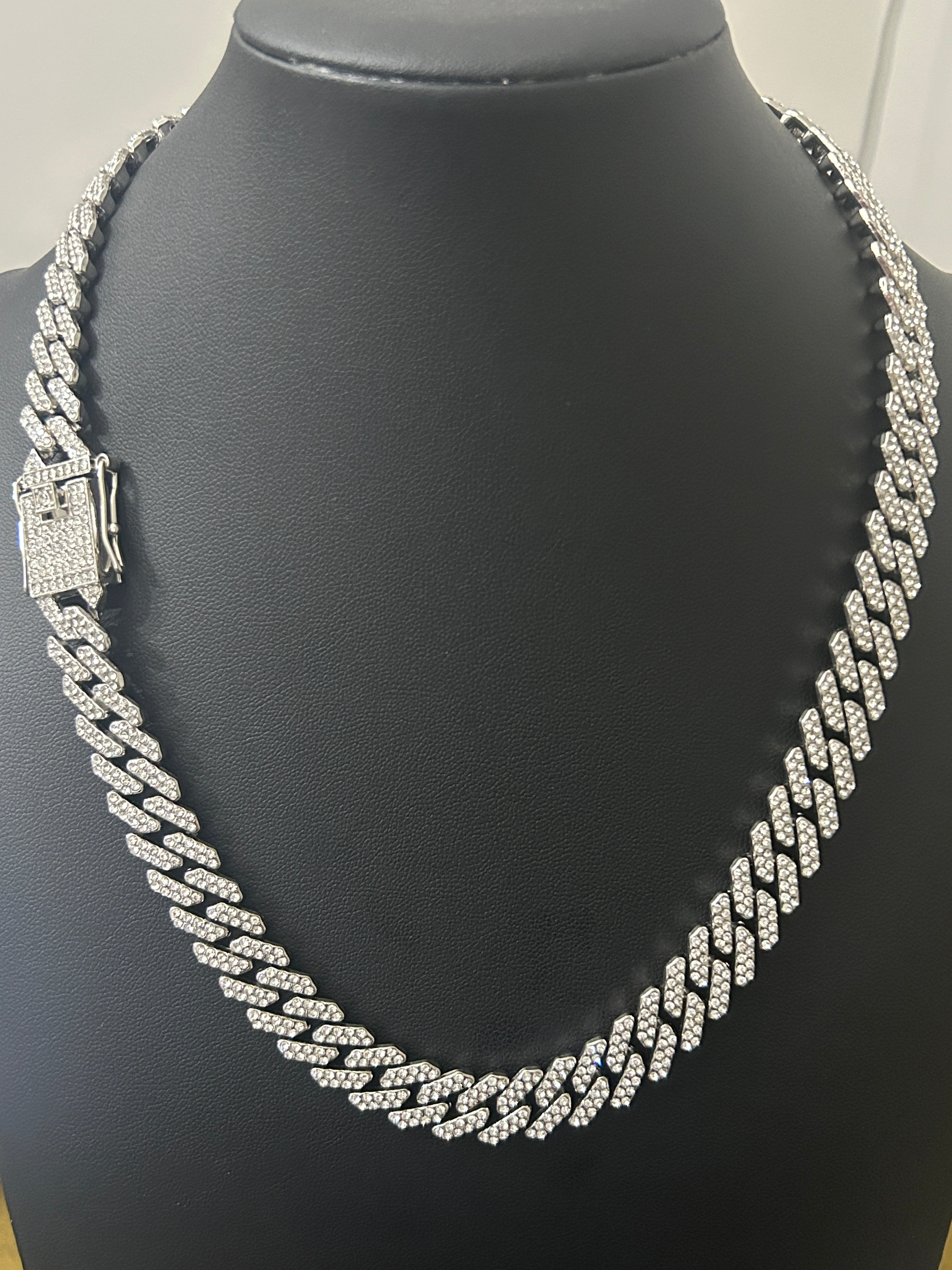 White Gold Stainless 20 Inch Cuban VVS CZ Iced Out 11.5MM