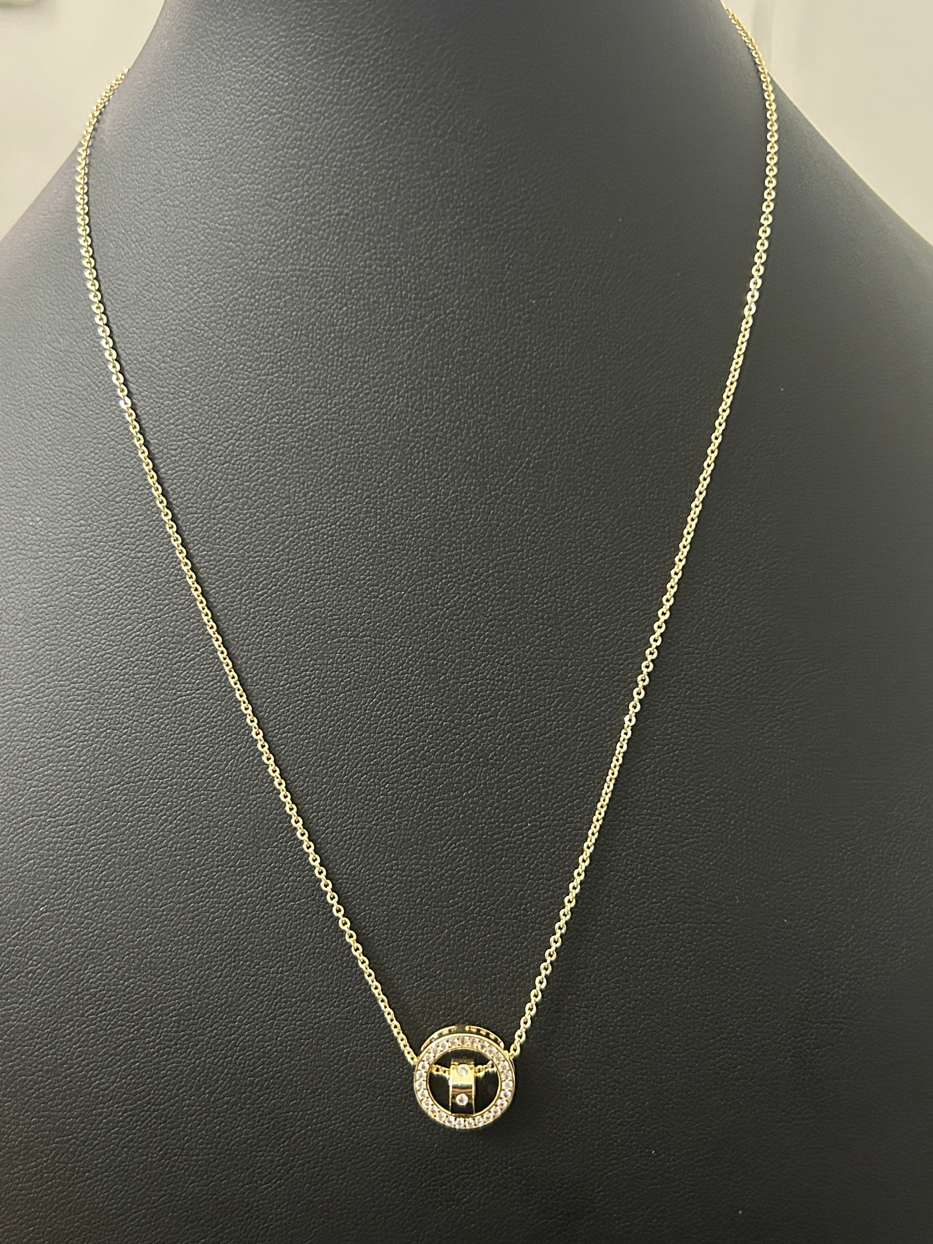 14k Gold 16-18in W/ VVS CZ Circle Pendant