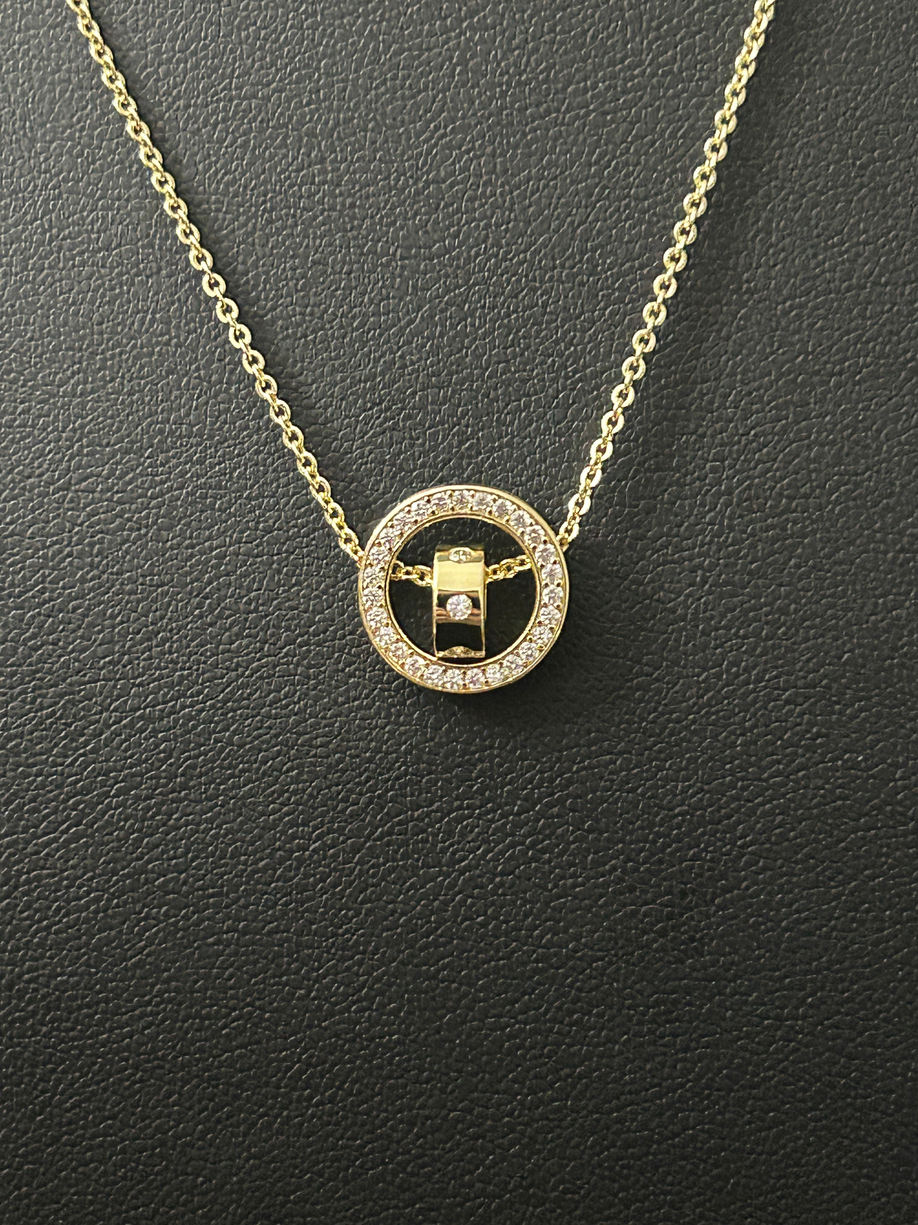 14k Gold 16-18in W/ VVS CZ Circle Pendant