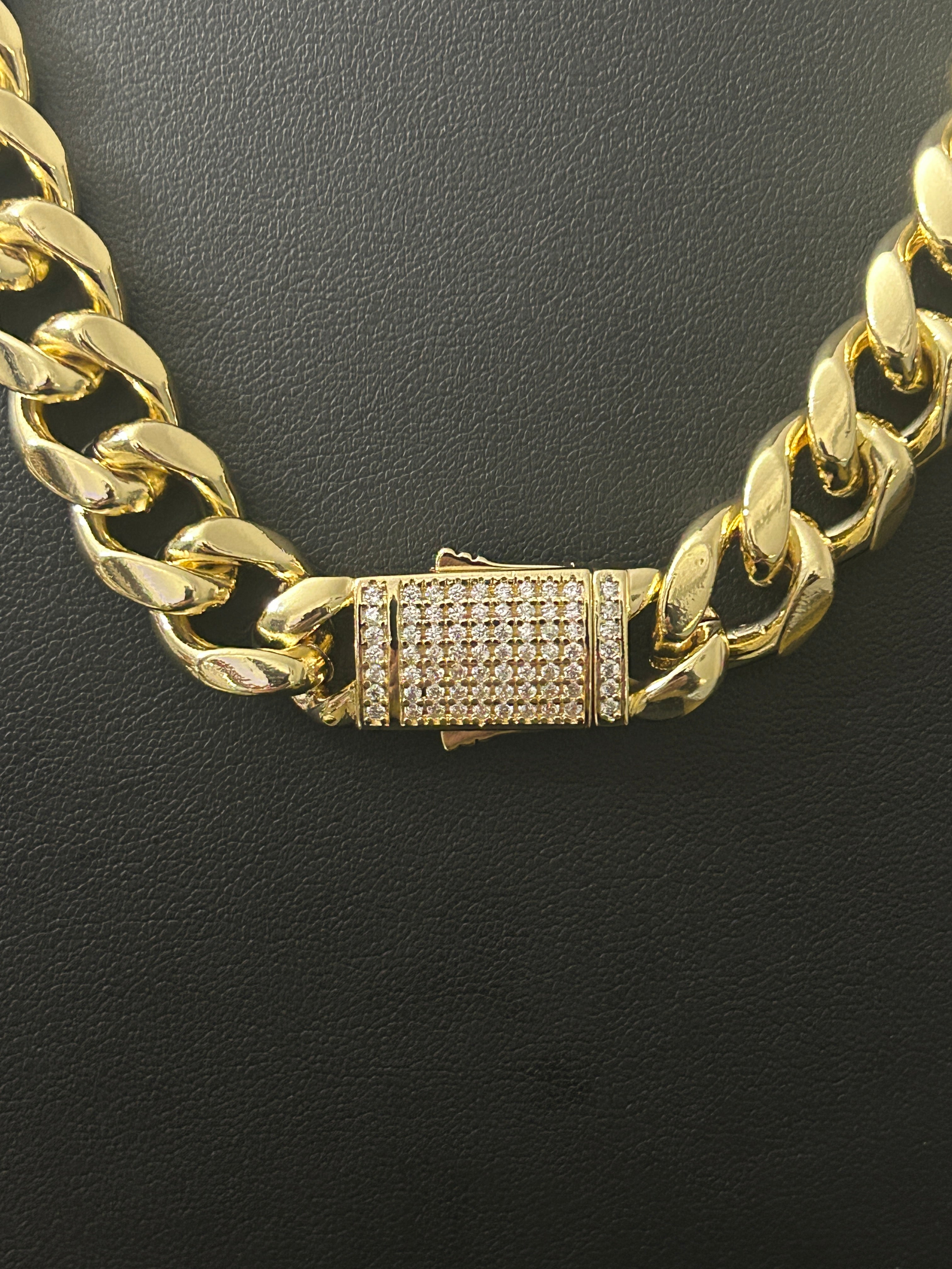 14k Gold 20in Cuban 12.5mm VVS CZ Iced Out Lock