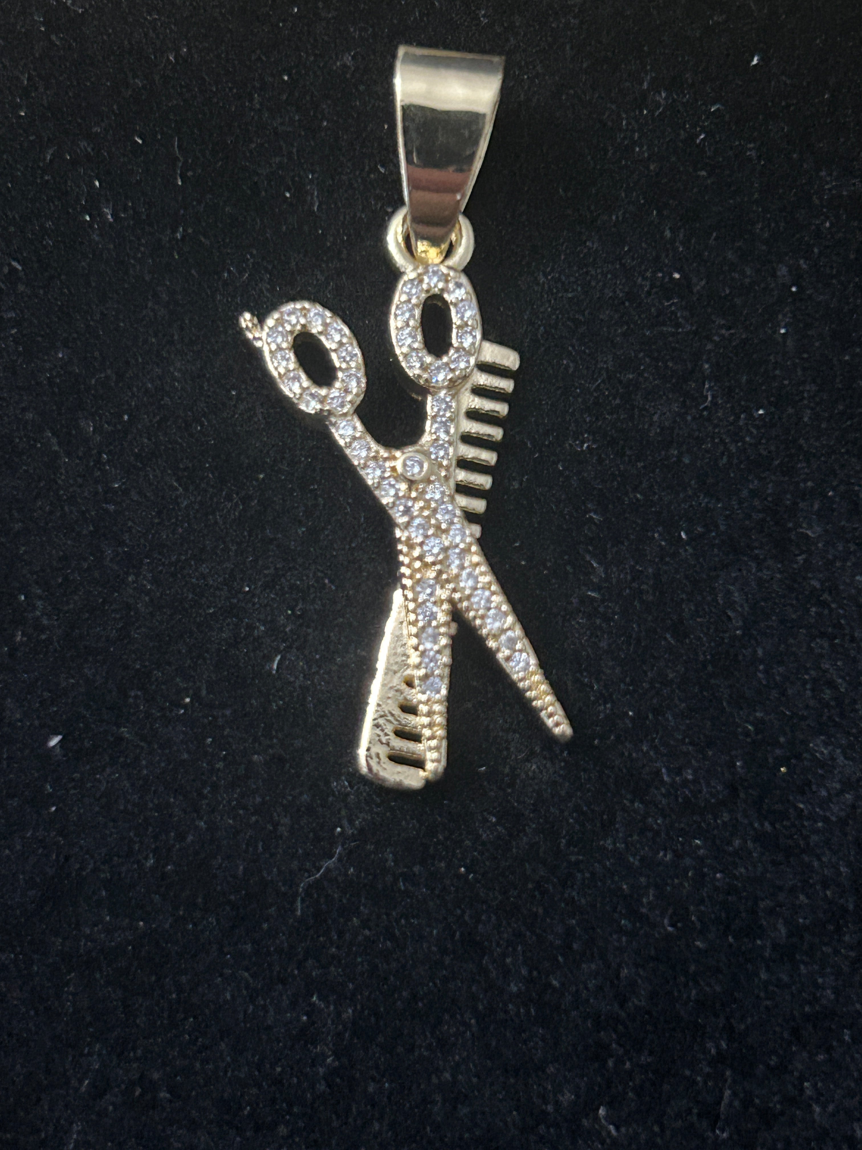 14K Gold VVS CZ Comb & Scissors