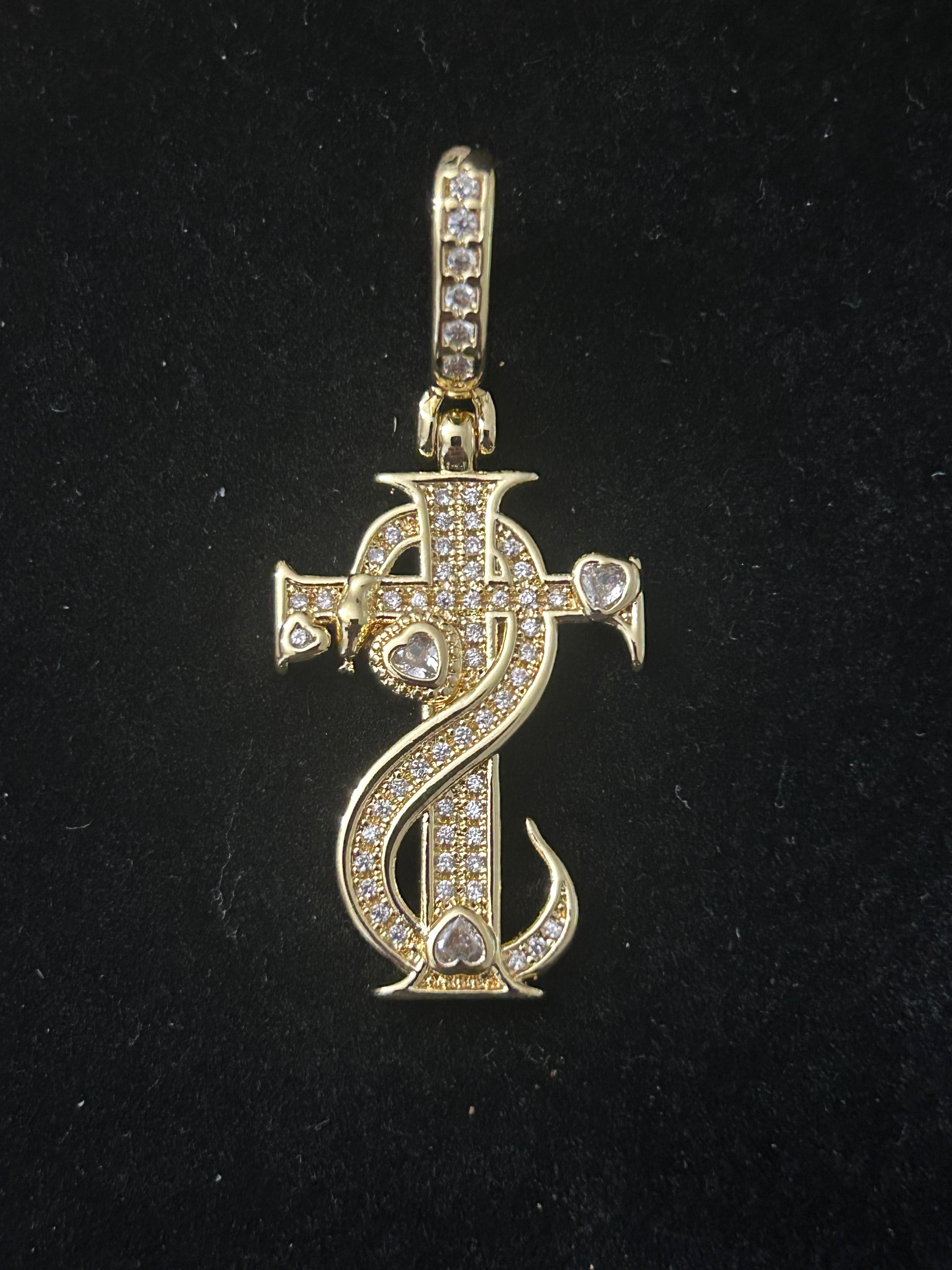 14K Gold VVS CZ Cross W/ Snake
