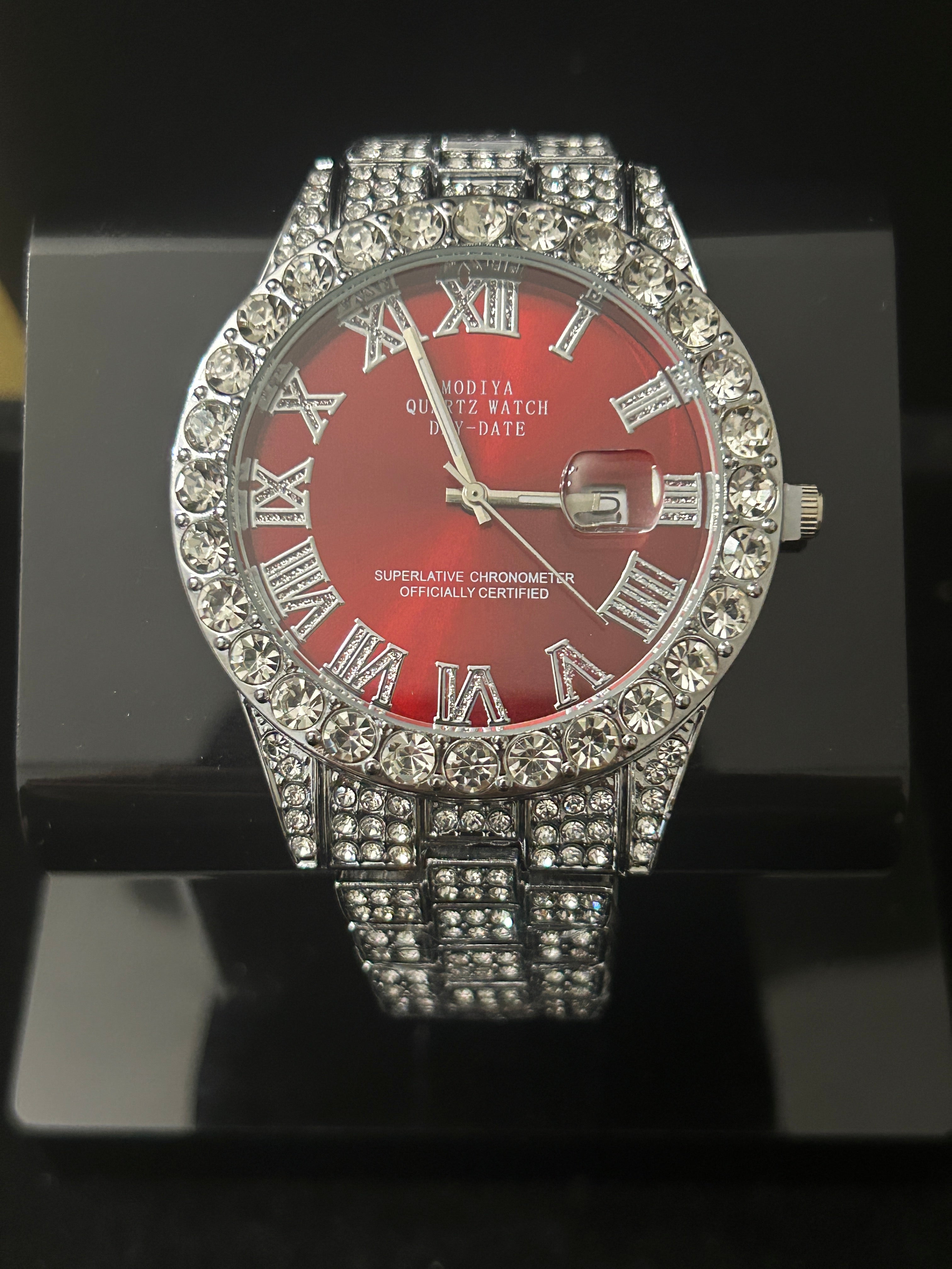 43mm VVS CZ Iced Out Silver W/ Red Face
