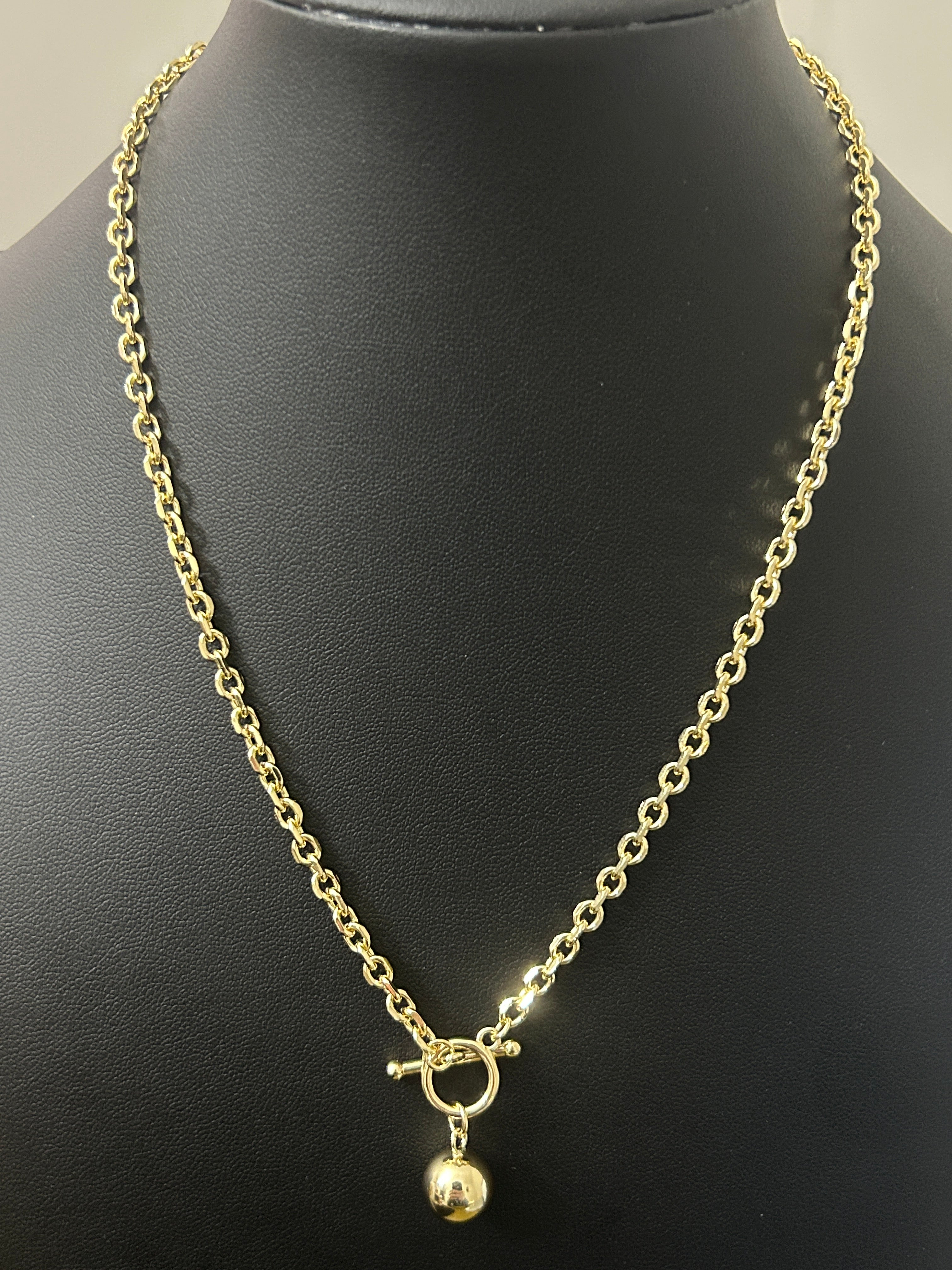 14K Gold 18in Necklace W/ Ball Charm