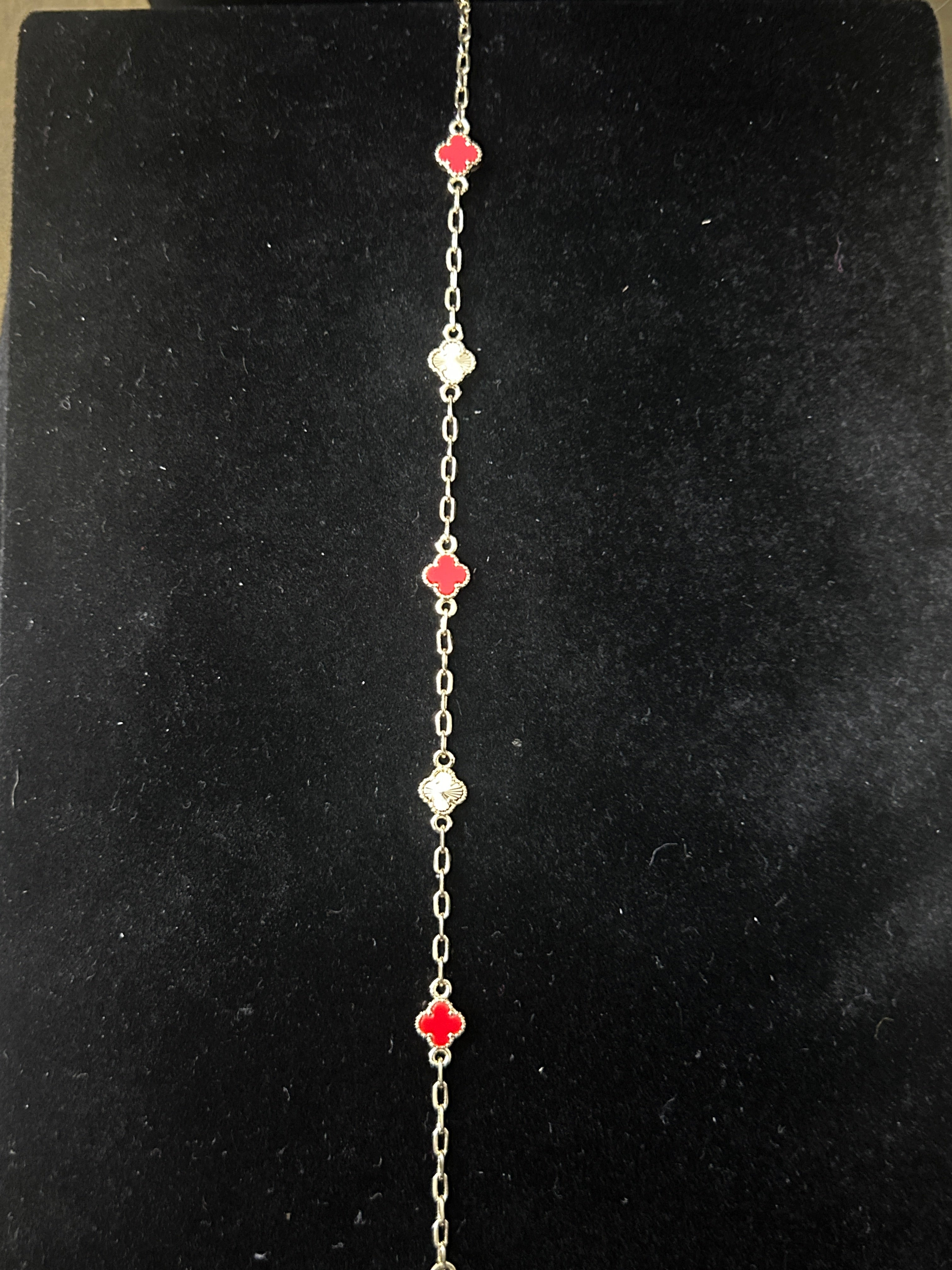 14K Gold 8.5in Red/Gold Clover Bracelet