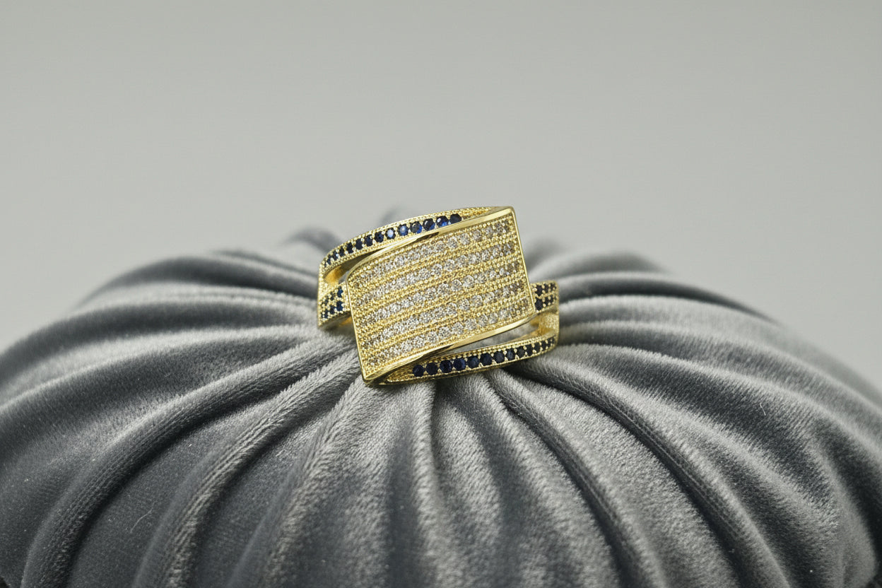 14K Gold VVS CZ Size 6-9 W/ VVS CZ Blue Stones
