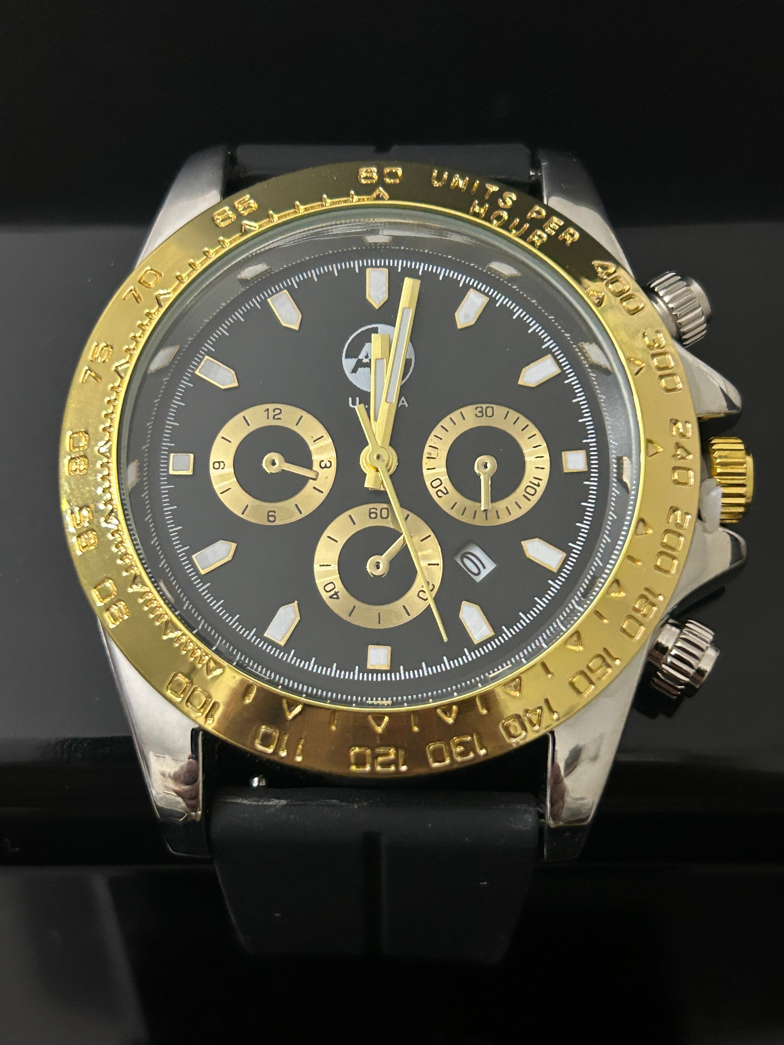 41mm Two Tone Gold Dial Black Band