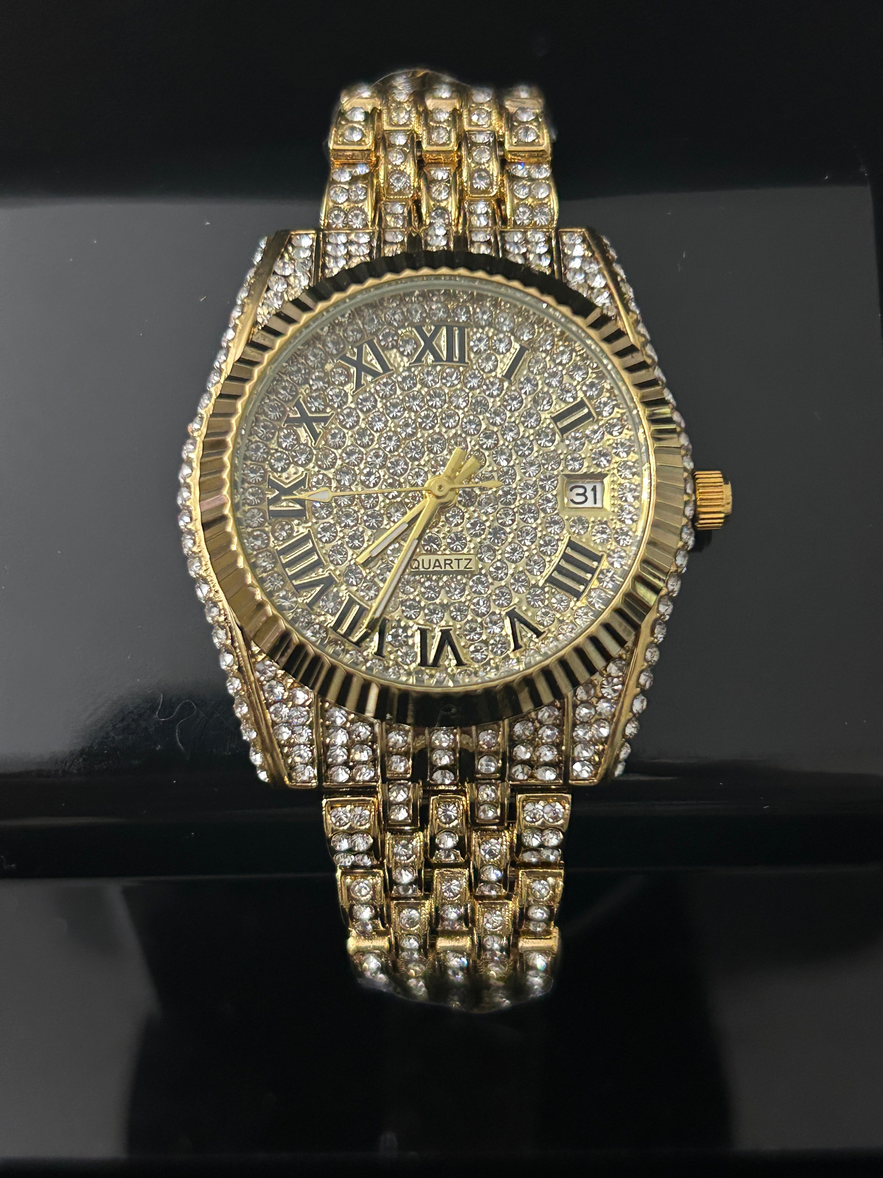 31MM Iced Out Gold Ladies Watch
