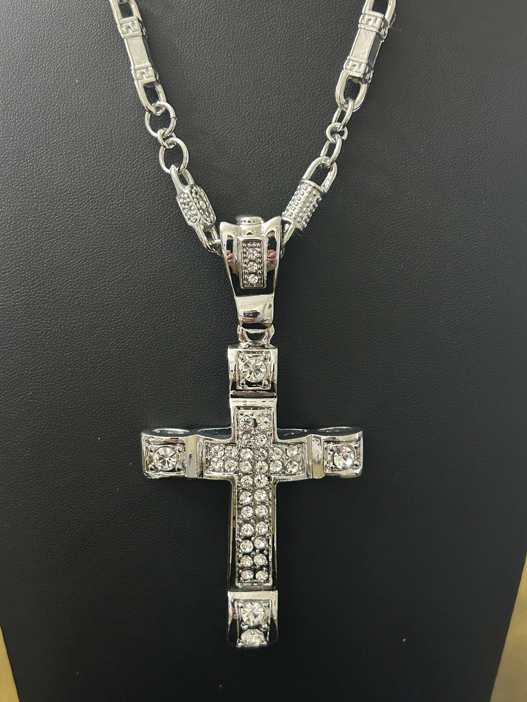 30in Adjustable Stainless W/ Stainless CZ Large Cross