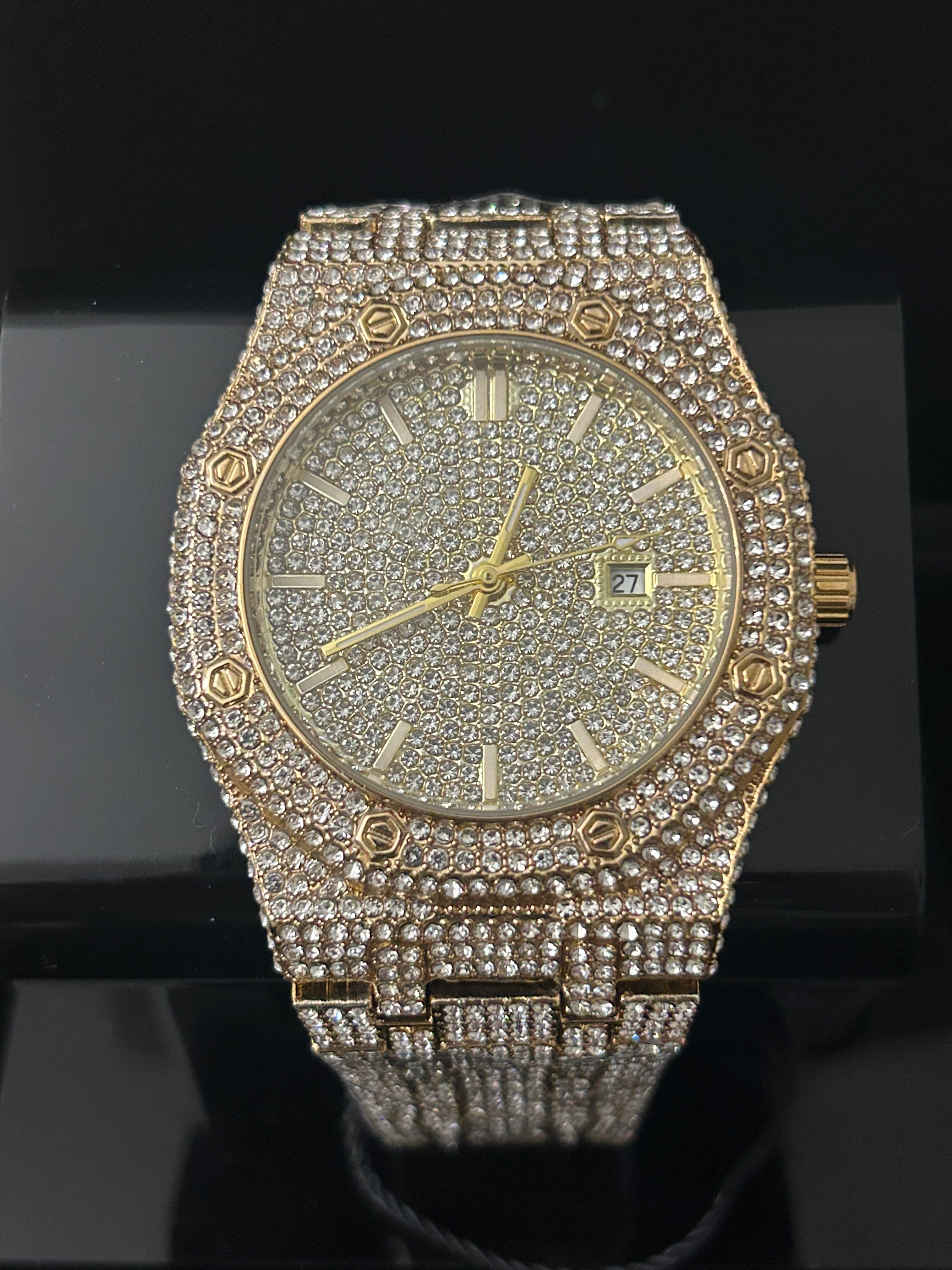 43MM Iced Out Gold Patek Style