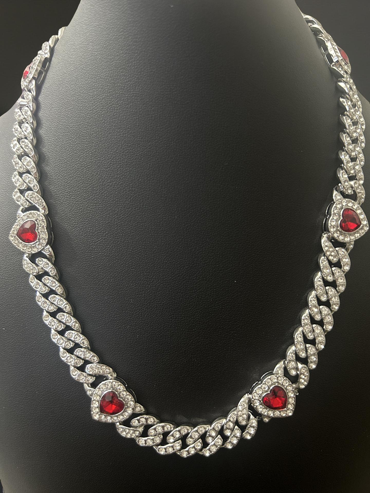20 Inch Iced Out VVS Cz Stainless Cuban W/ Hearts