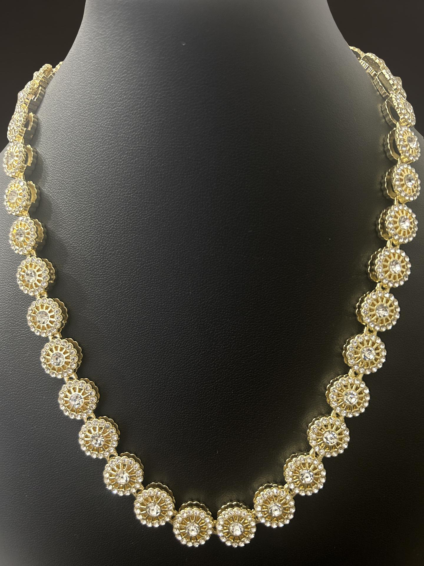 20" Iced Out Sunflower Chain – 14K Gold Over Copper w/ VVS CZ Stones