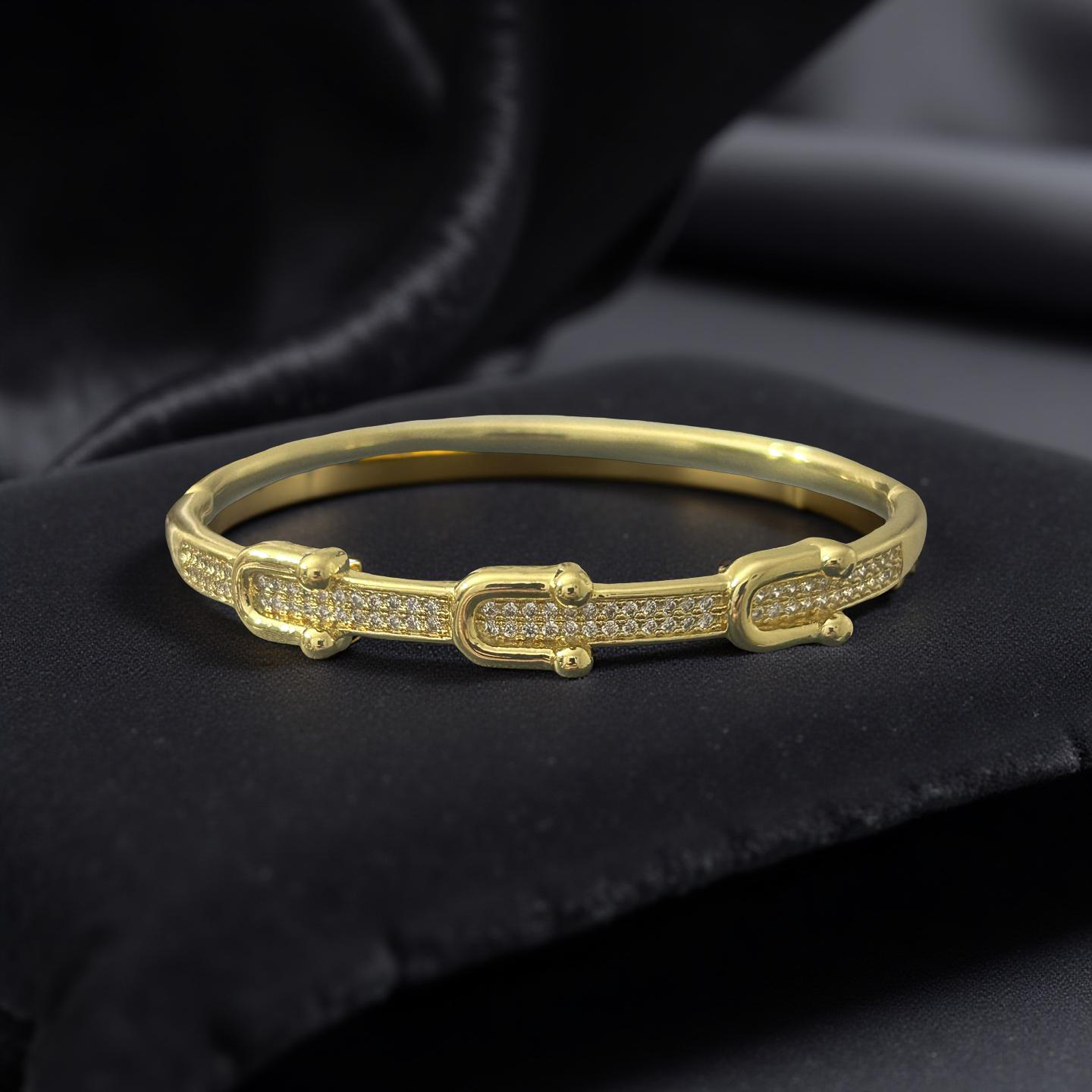 14k Gold VVS CZ Tiffany Style 7.5 Inch Bangle
