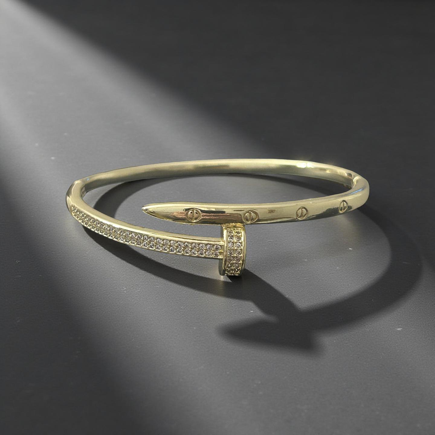 14k Gold VVS CZ Cartier Style Nail Bangle