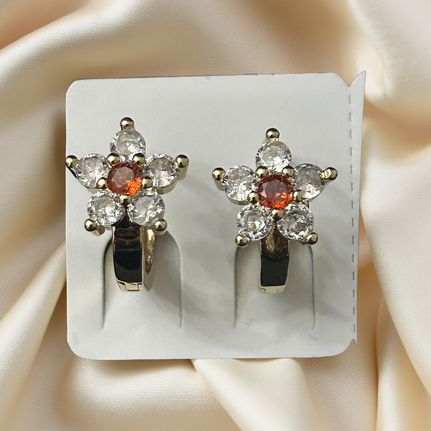 14k Gold VVS CZ Flower Hoops