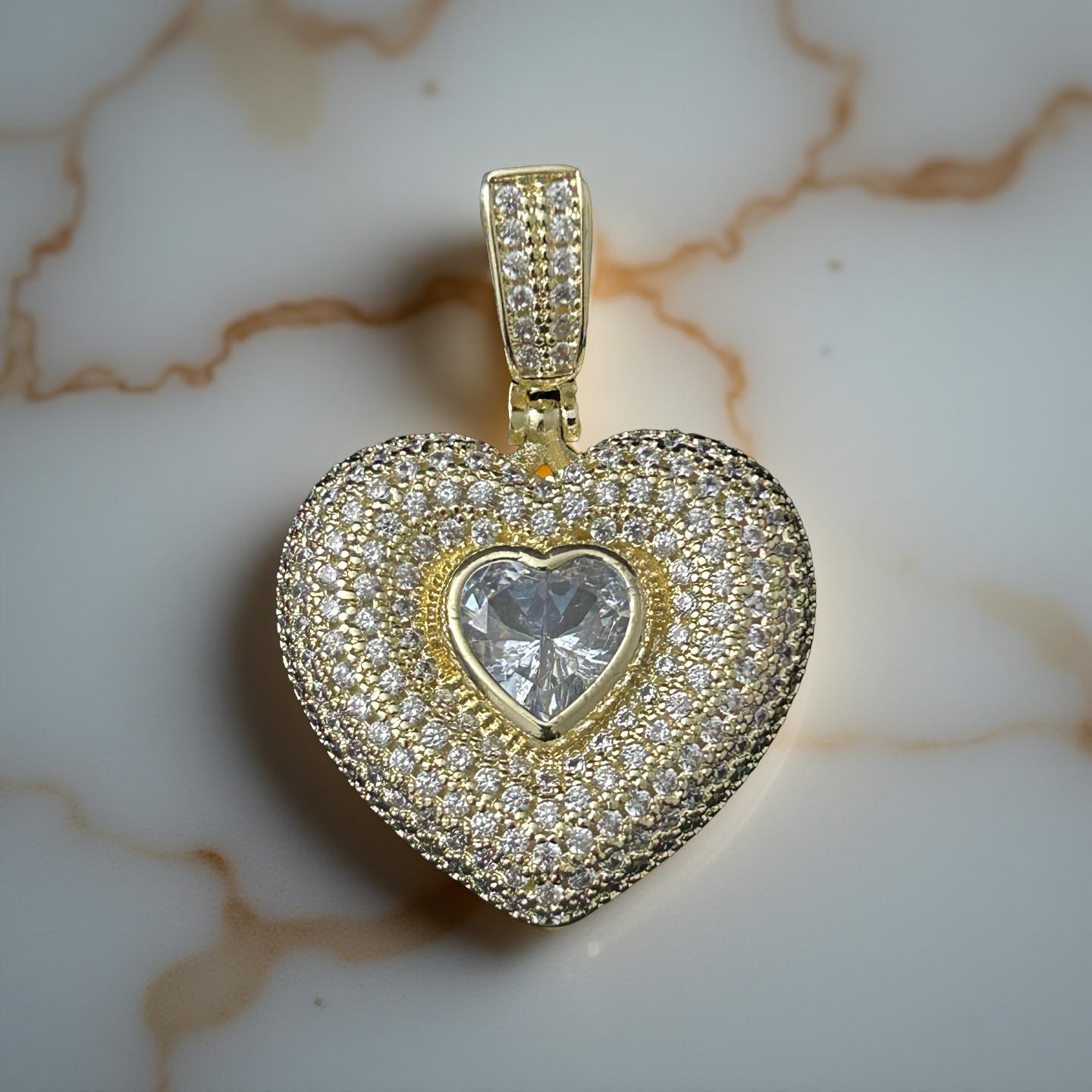 14k Gold VVS CZ Large Heart Pendant