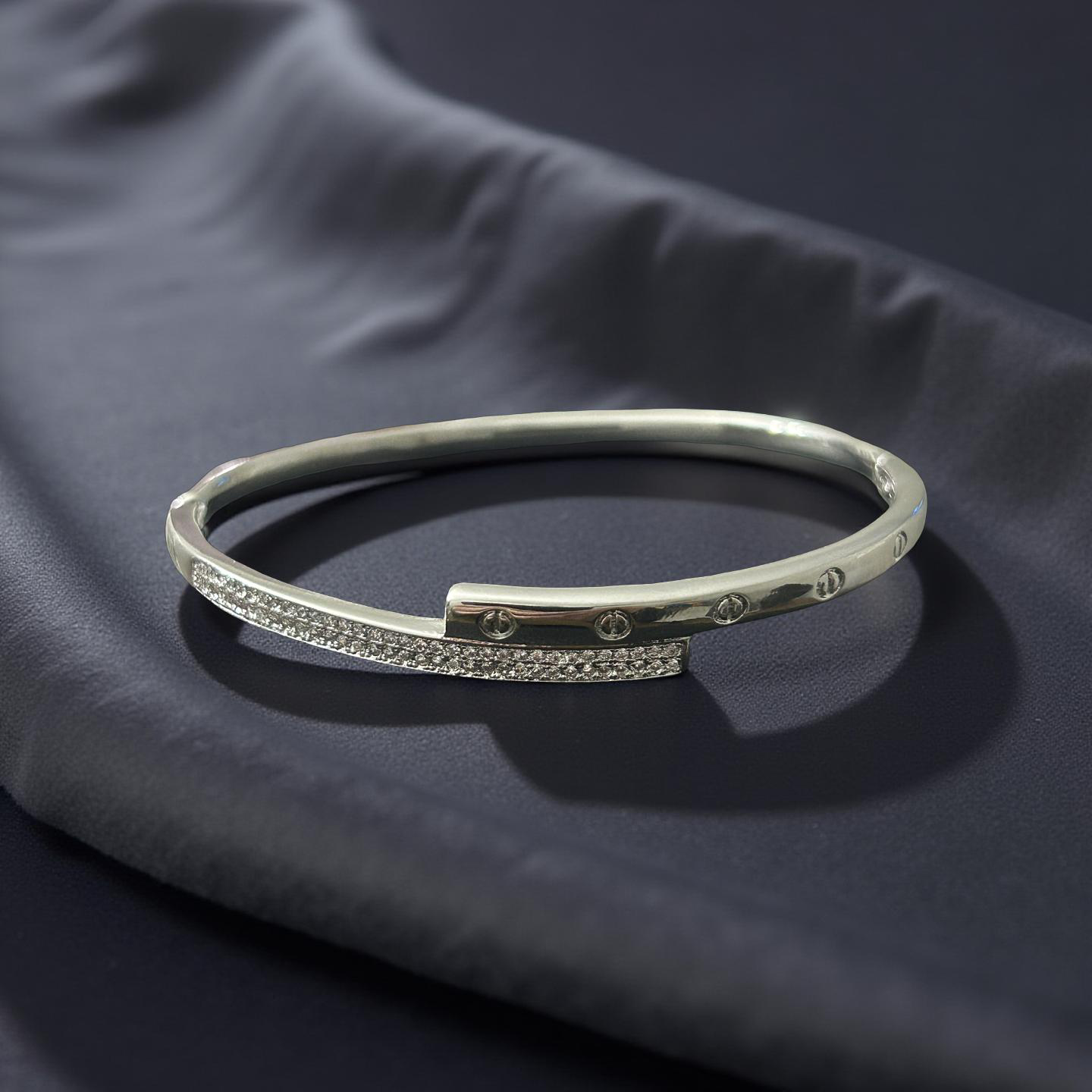 14k White Gold VVS CZ 7in Cartier Style Bangle