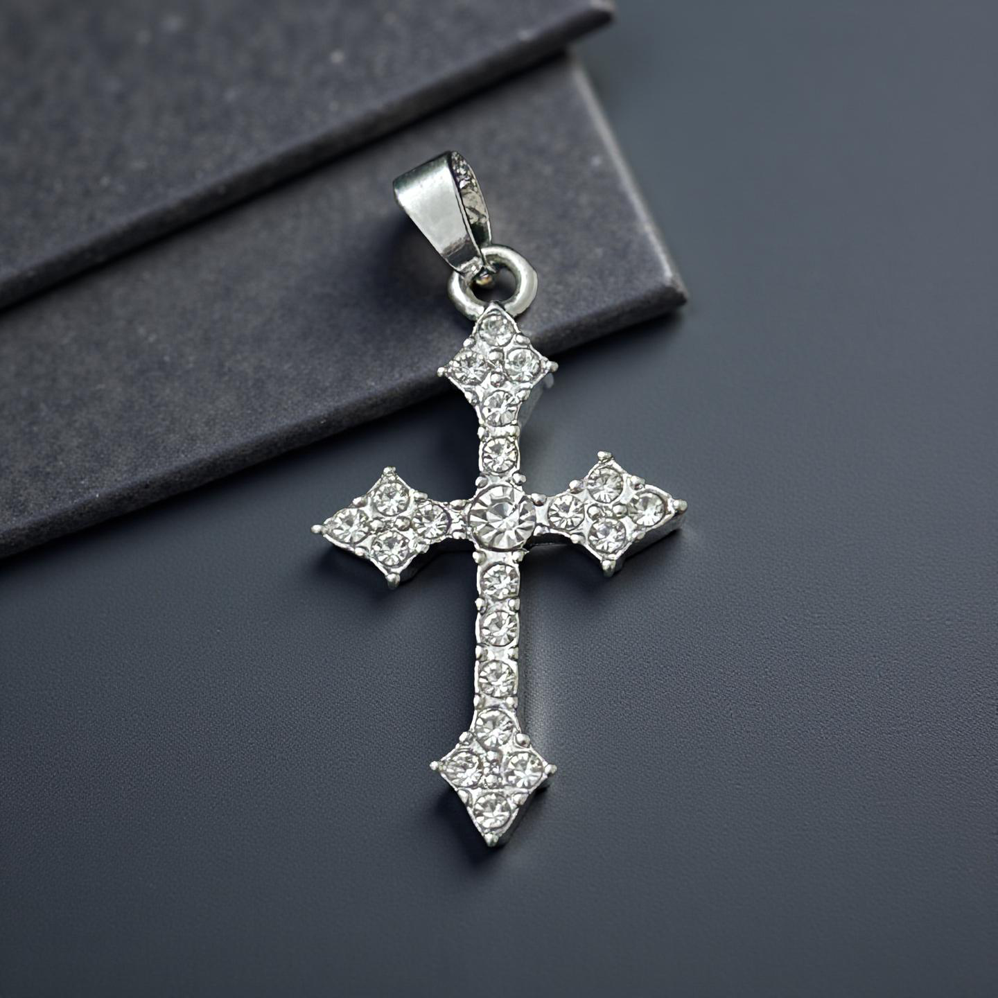 14k White Gold VVS CZ Cross Pendant