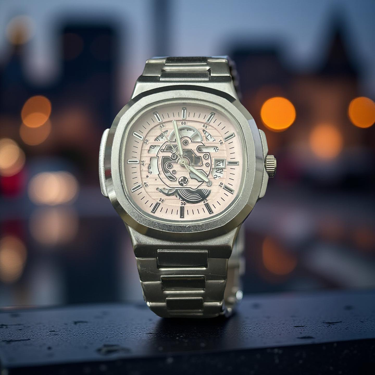 Pink Skeleton Face Patek Philippe Style 42mm