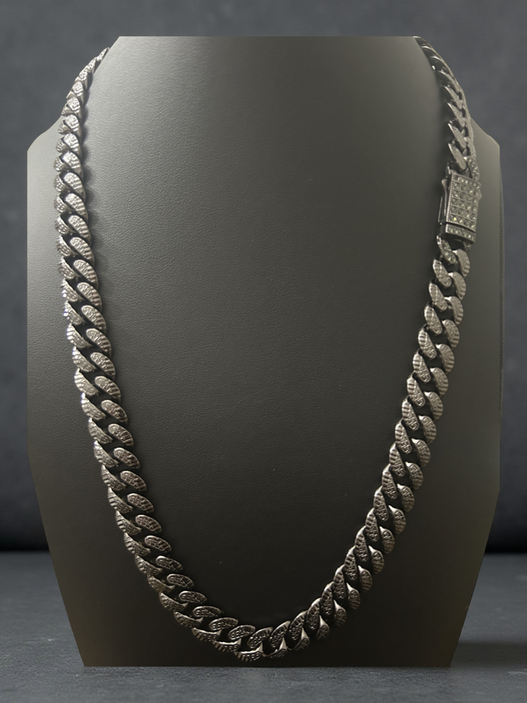 24" 12mm Black Stainless Steel Cuban Chain w/ Iced Out CZ Lock