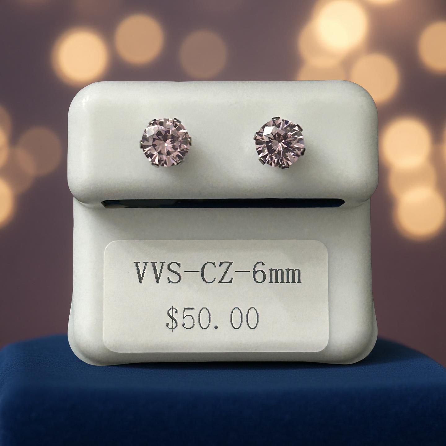 6mm Pink VVS CZ Studs