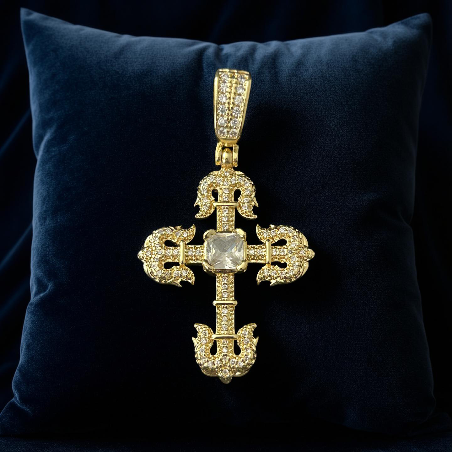 14k Gold VVS CZ Cross Pendant