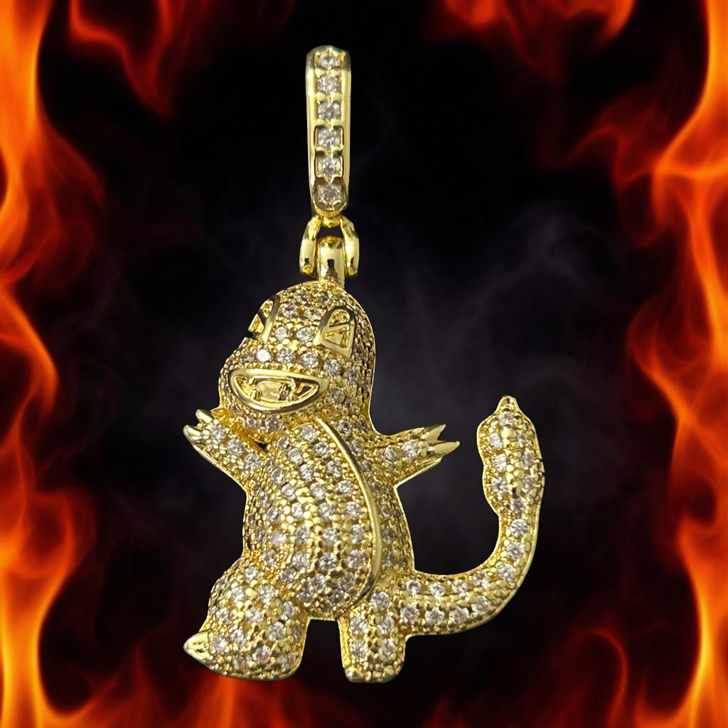 14k Gold VVS CZ Pokémon Charmander Pendant