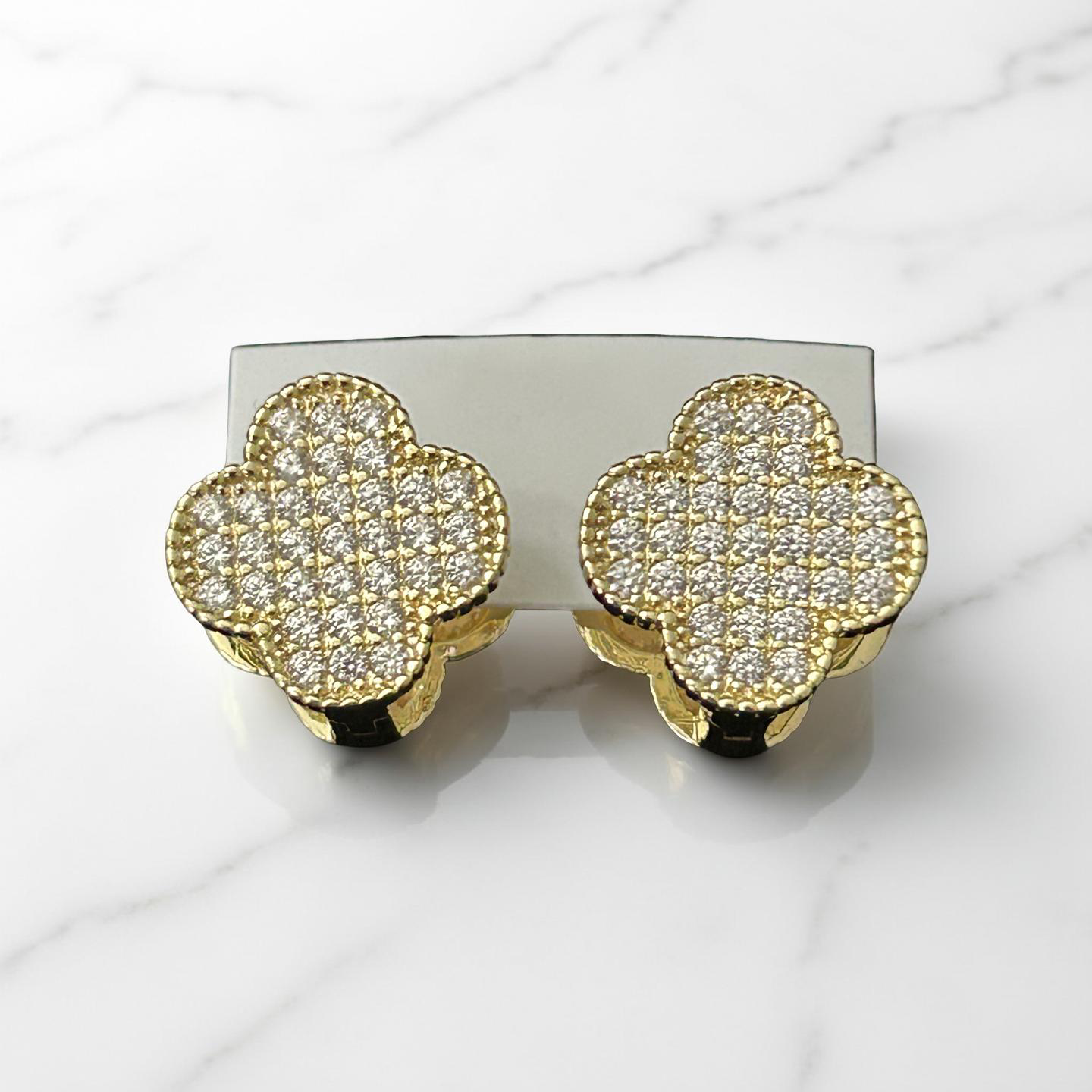 14k Gold VVS CZ Clover Hoops