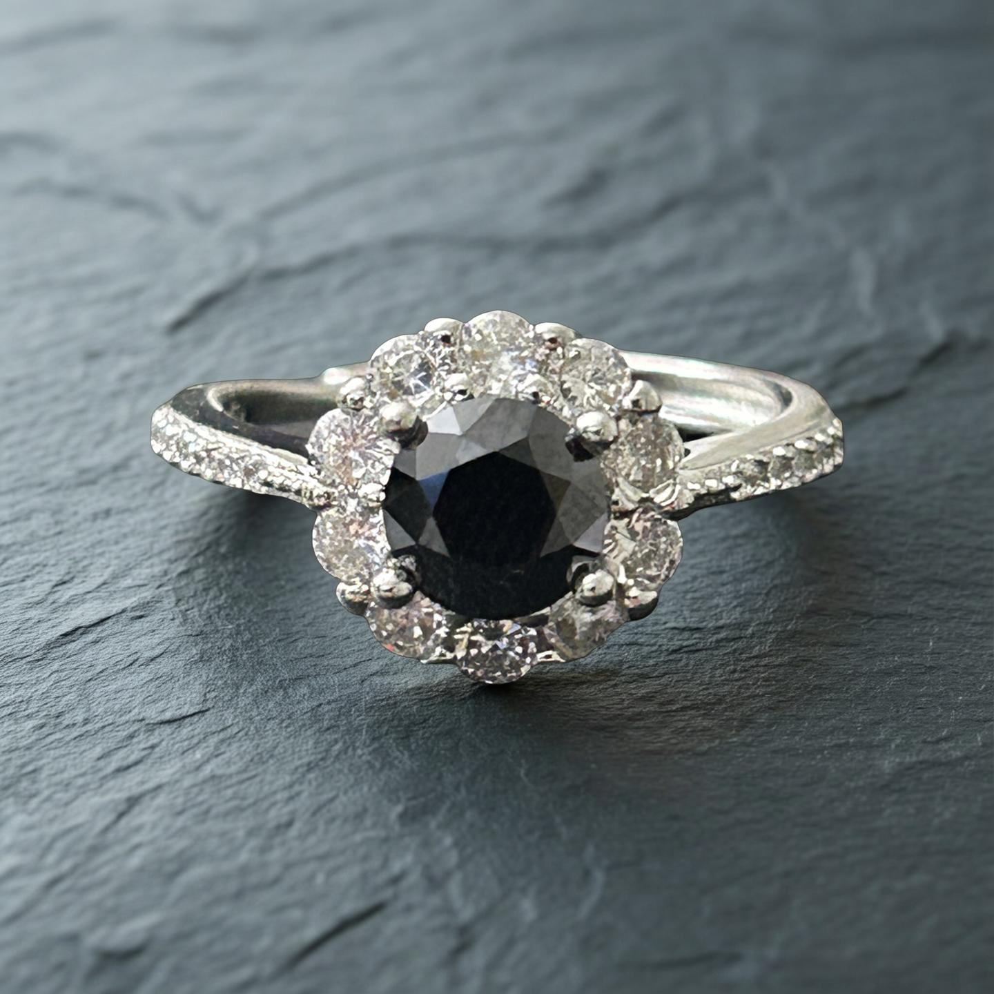 1.0ct Round Brilliant Black Moissanite Ring Adj. 6-12