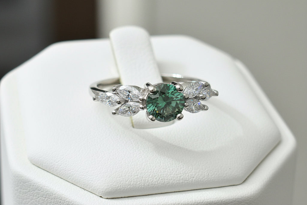 1.0ct Round Brilliant Blue/Green Moissanite Ring Adj. 7-10