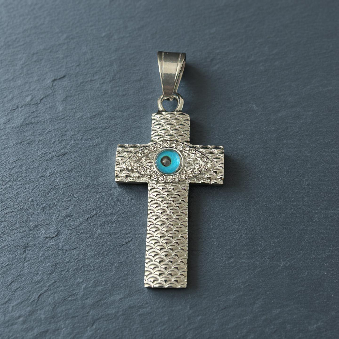 Stainless Cross W/ VVS CZ Evil Eye