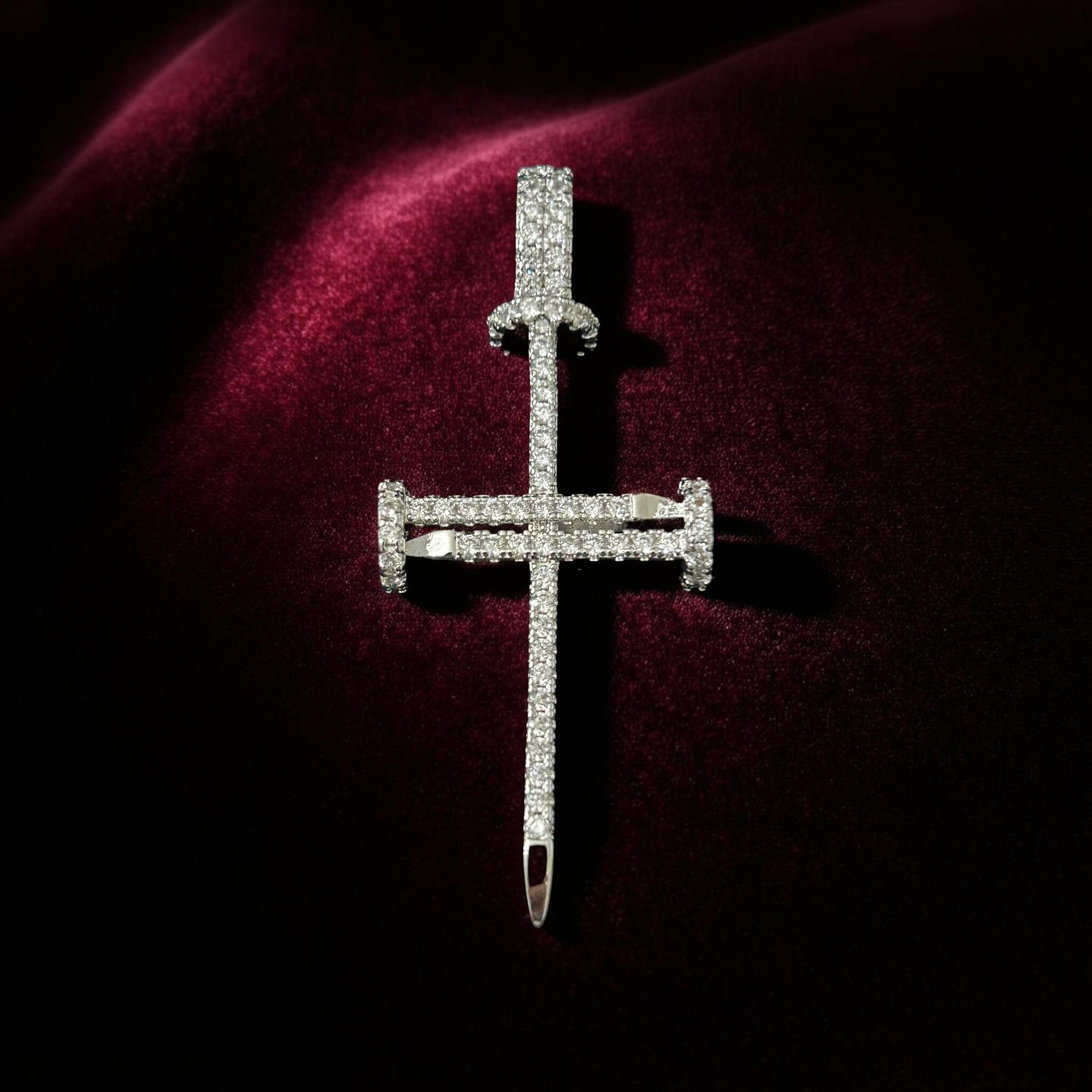 Stainless VVS CZ Iced Out Nail Cross