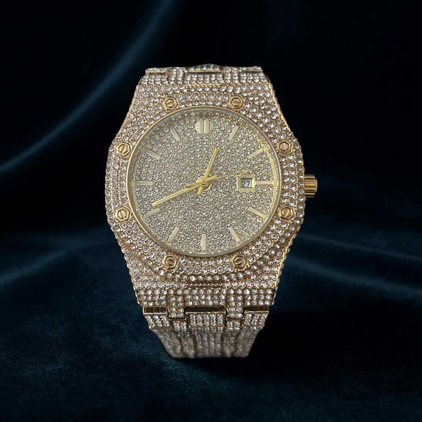 43MM Iced Out Gold Patek Style