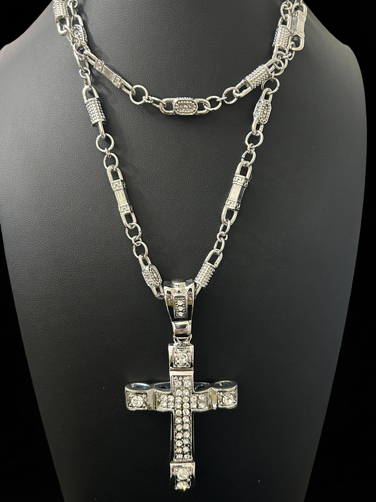 30in Adjustable Stainless W/ Stainless CZ Large Cross