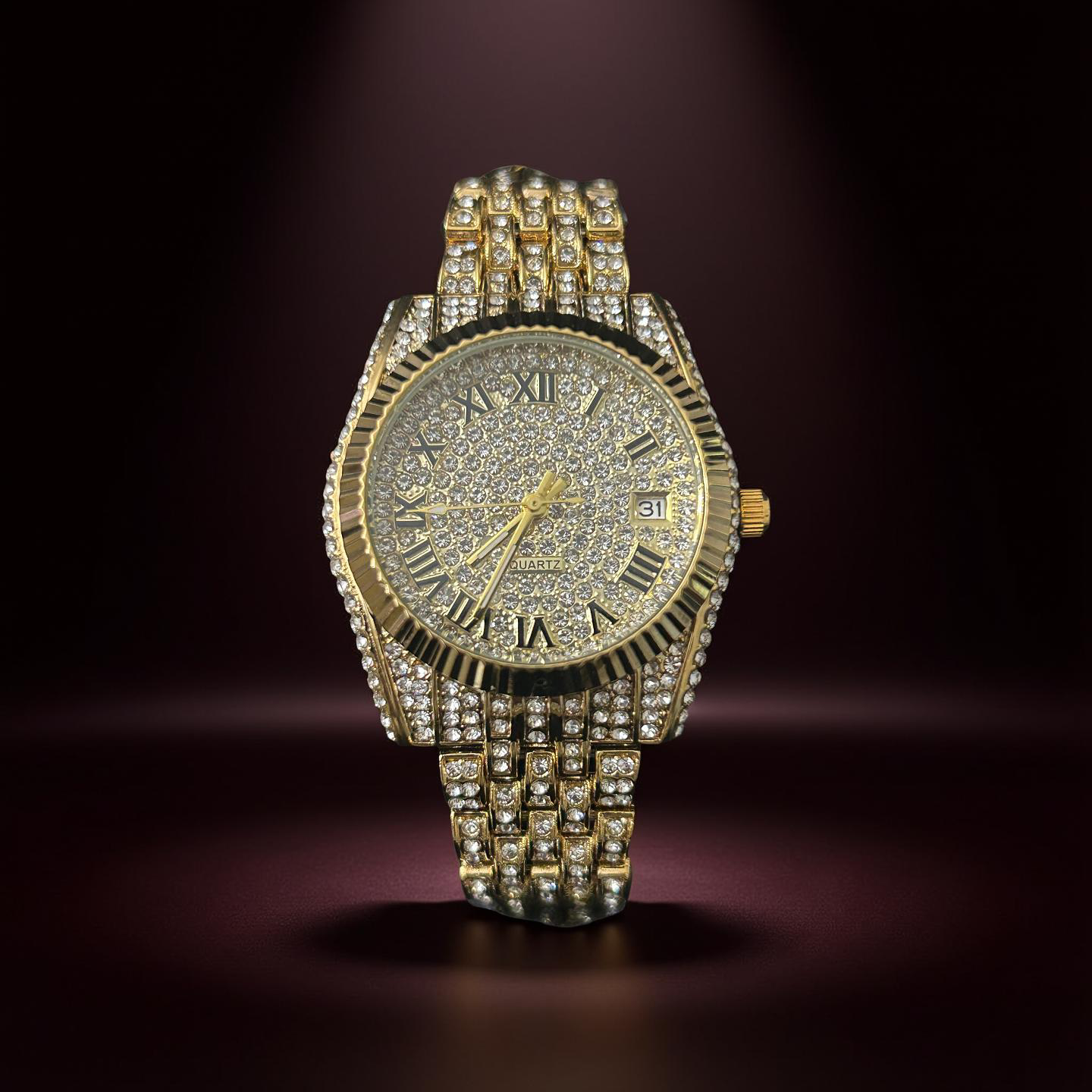 31MM Iced Out Gold Ladies Watch