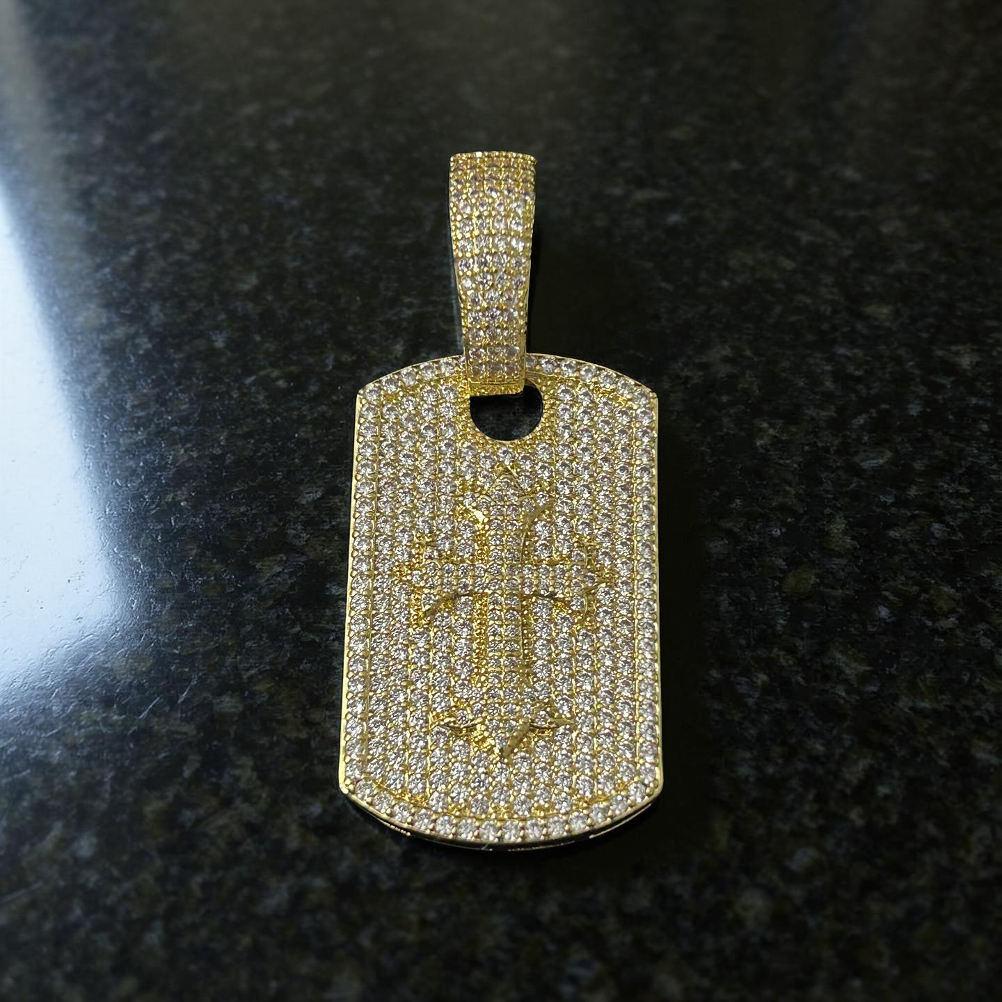 14K Gold VVS CZ Cross Dog Tag