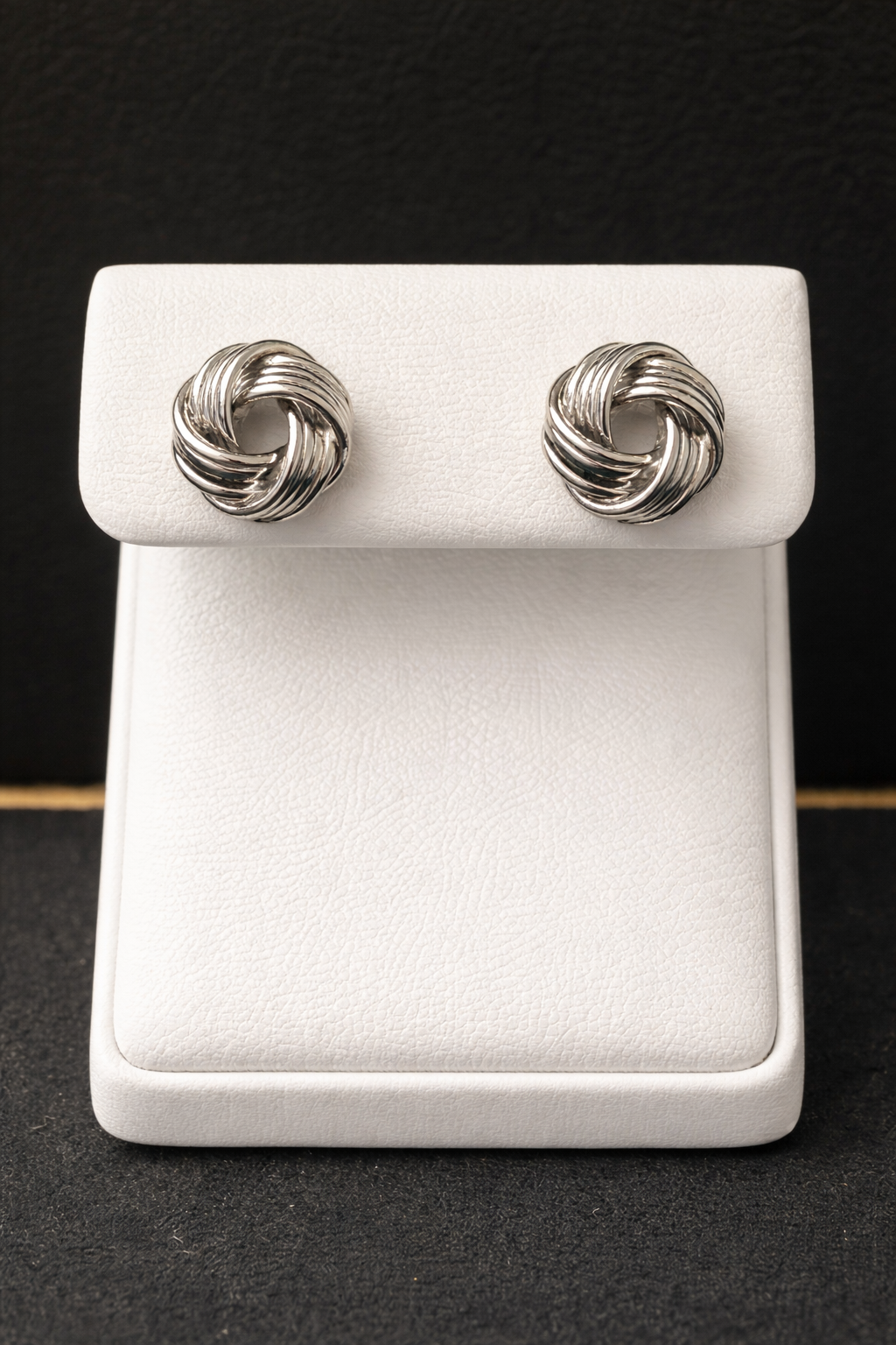 14K White Gold Knot Studs