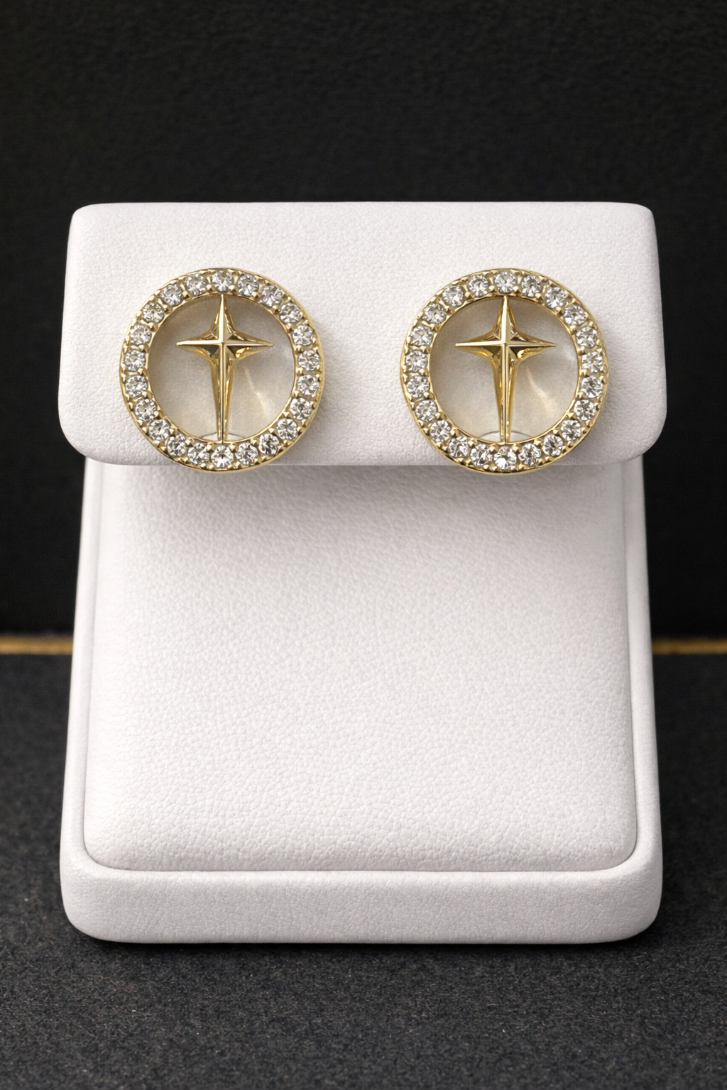 14K Gold VVS CZ Circle W/ Cross Center