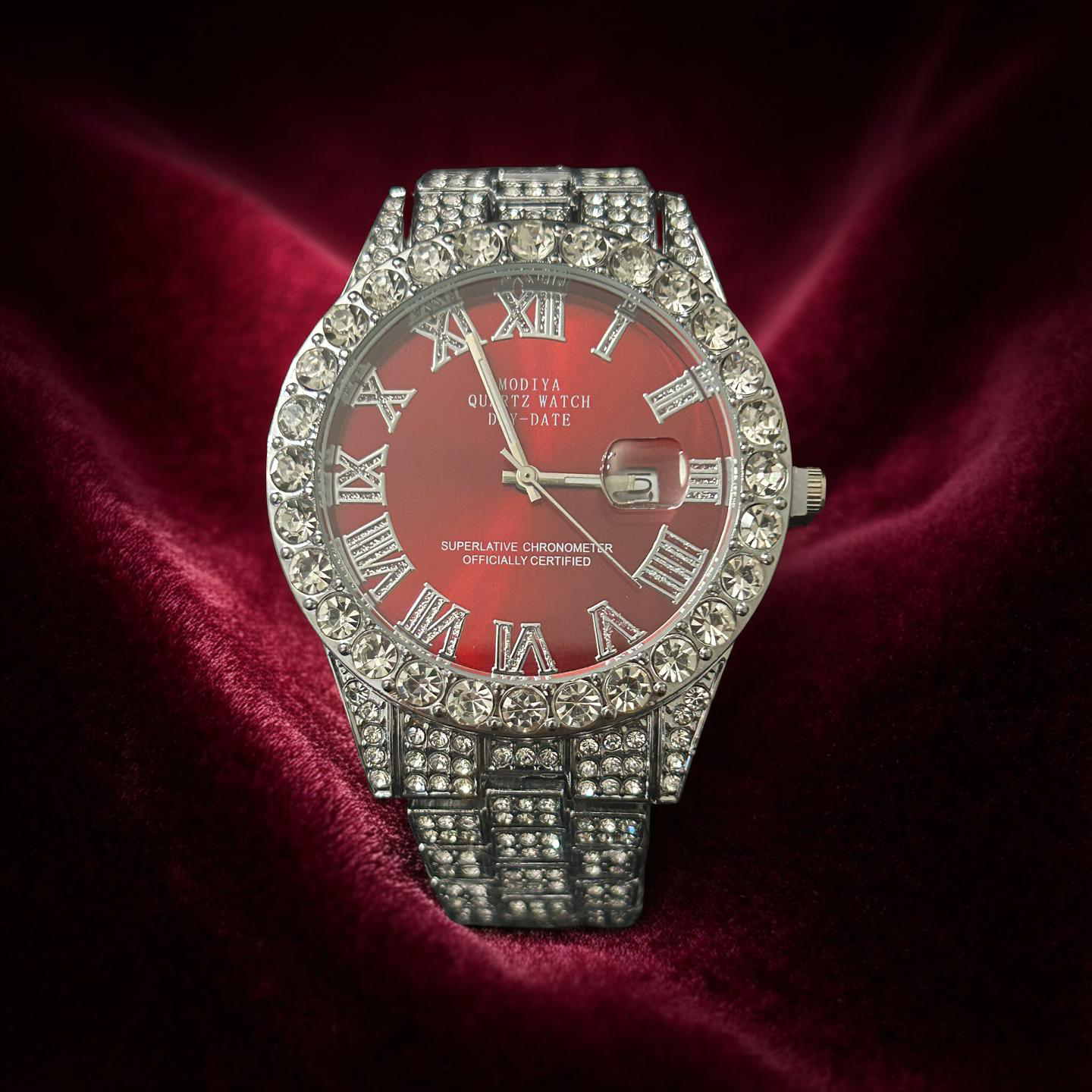 43mm VVS CZ Iced Out Silver W/ Red Face