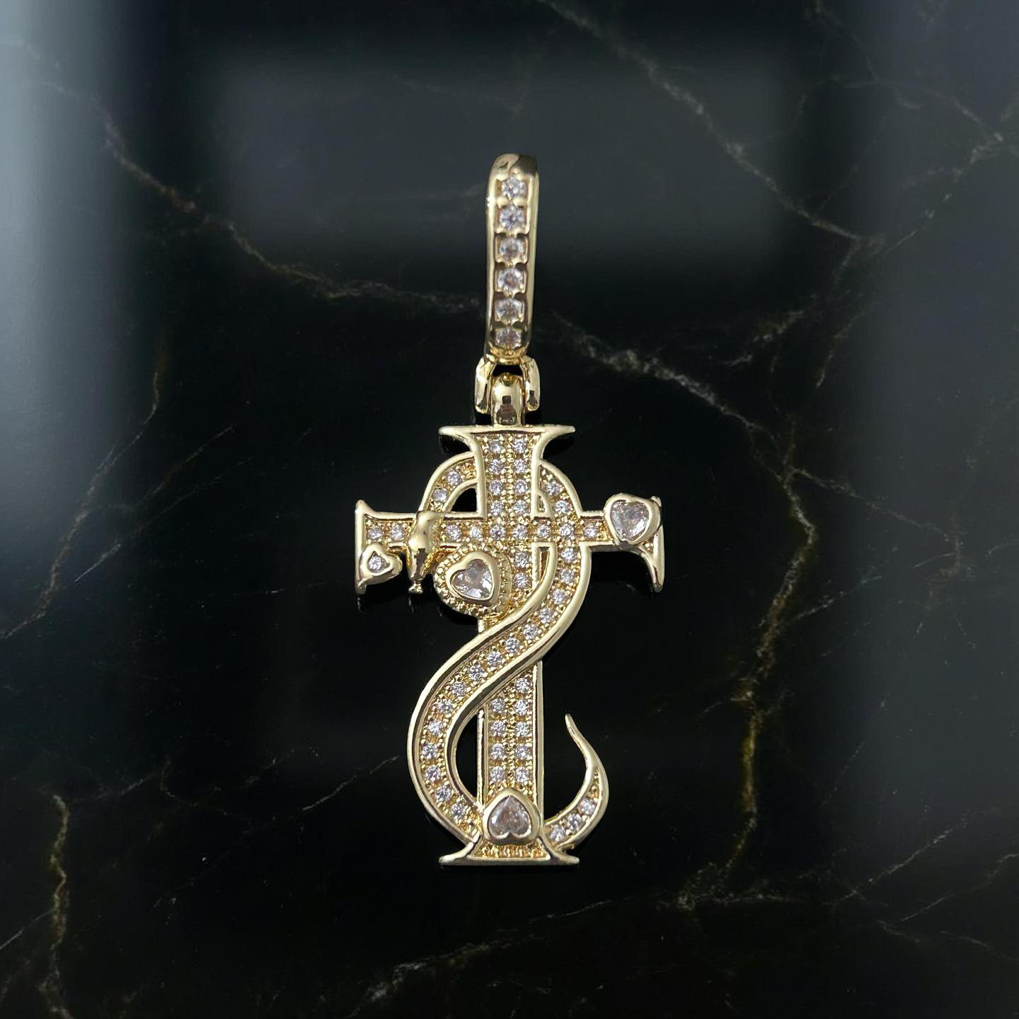 14K Gold VVS CZ Cross W/ Snake