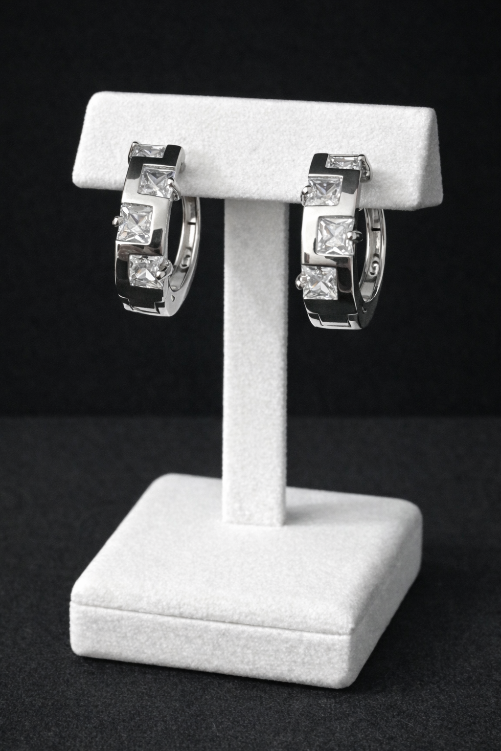 14k White Gold VVS CZ Hoops