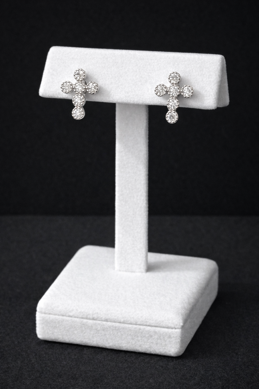 14k White Gold VVS CZ Small Cross Studs