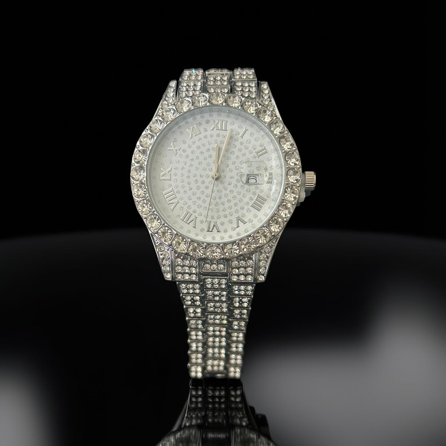 43mm Silver Iced Out VVS CZ Watch