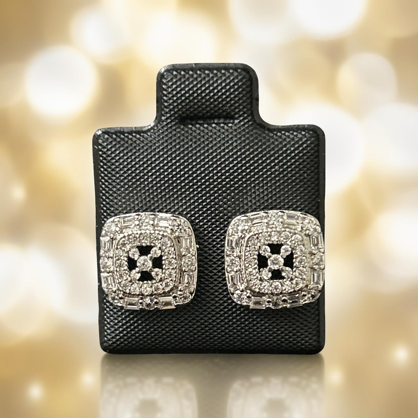 14k White Gold Square VVS CZ Studs