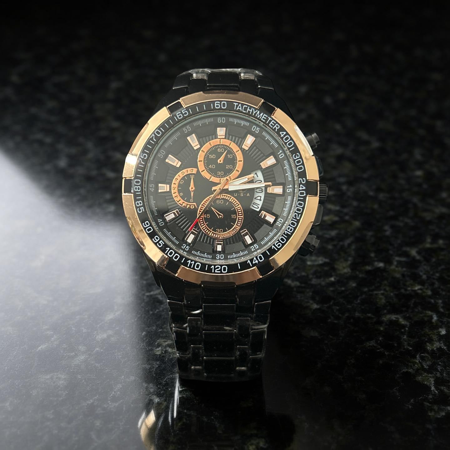 Black W/ Rose Gold Dial Solid Black Band Black/Rose Gold Face 47mm