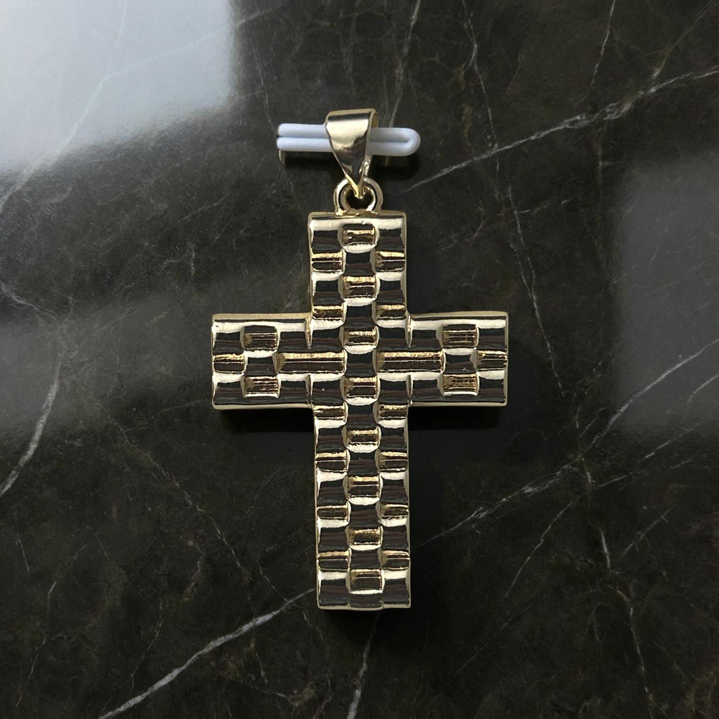 14k Gold Medium Brick Cross