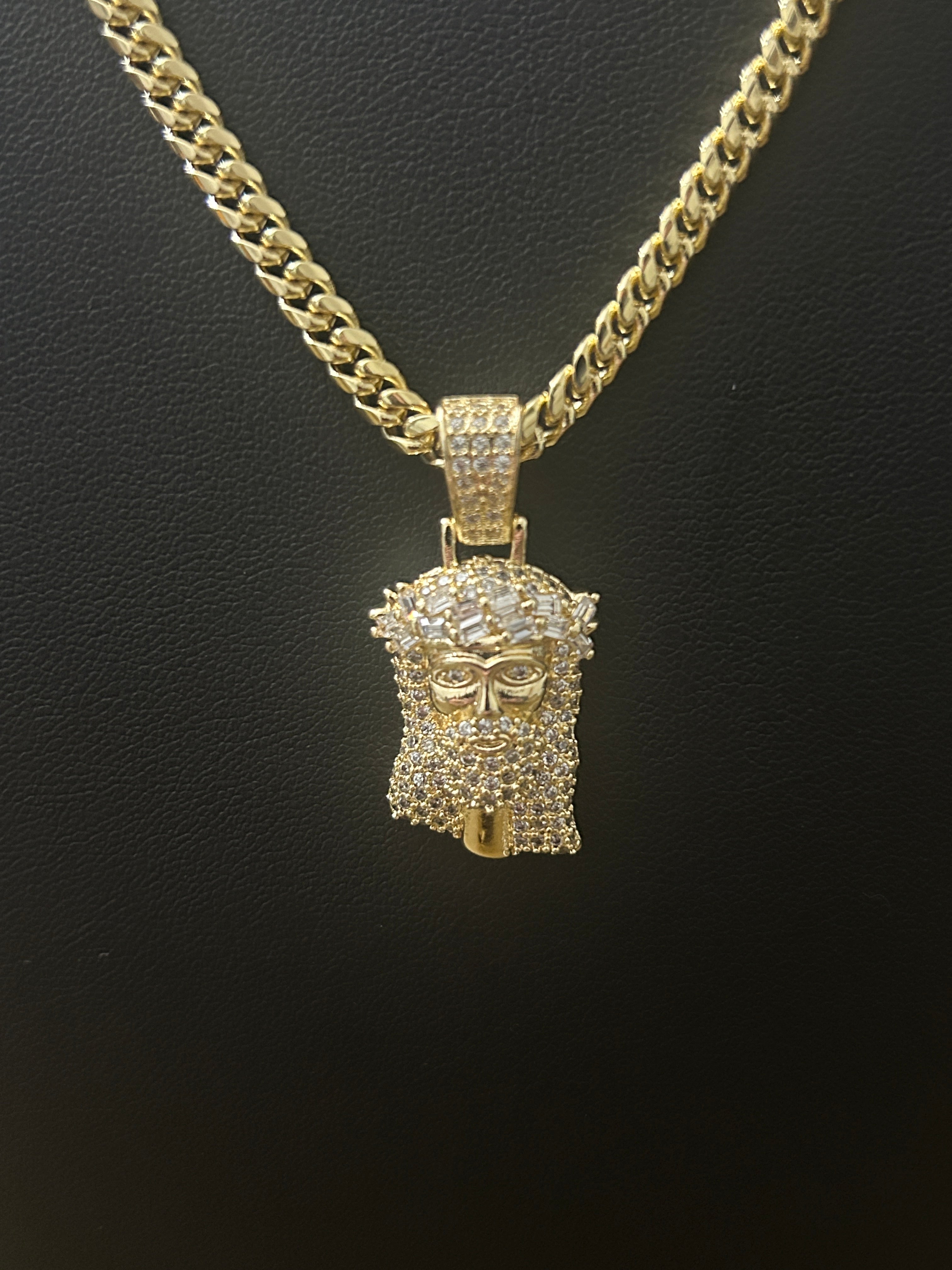 24” 4mm Miami Cuban Chain with VVS CZ Iced Out Jesus Piece Pendant – 14K Gold Filled