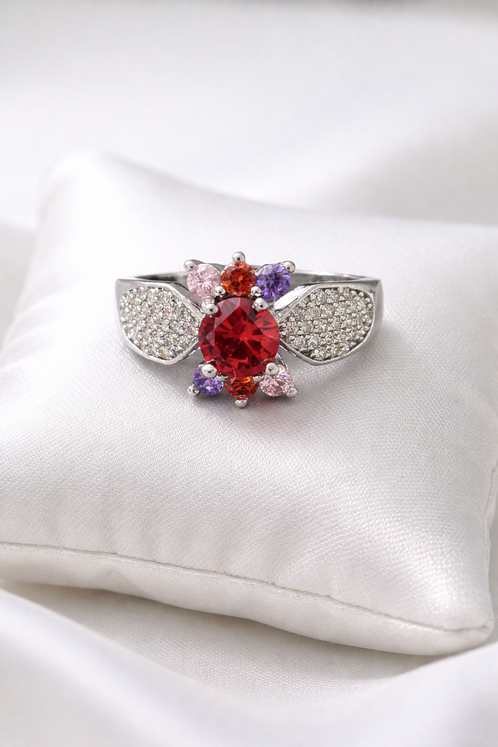 VVS CZ Size 7 Multi-Stone Flower Ring – 14K White Gold Filled Statement Ring